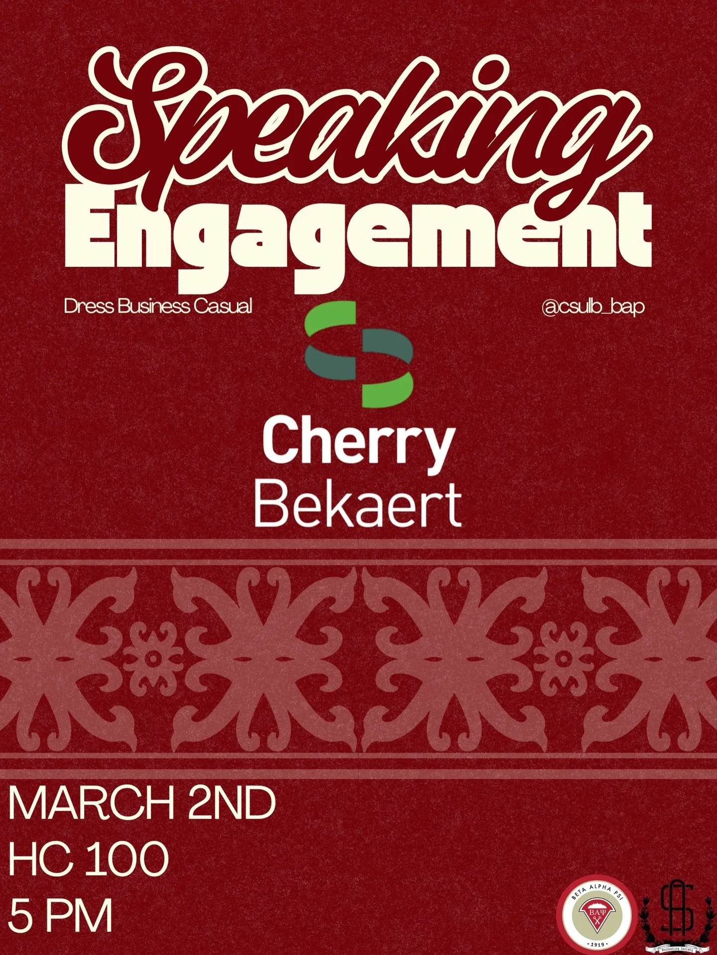 Join us for Cherry Bekaert&rsquo;s Speaking Engagement on March 2nd at 5PM in HC 100! 

Connect with professionals from the firm, learn more about the industries they serve, and explore internship and full time opportunities available to students. Th