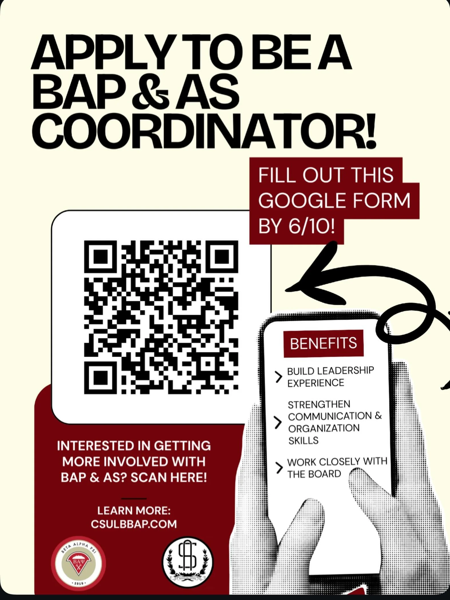 Interested in getting more involved with BAP &amp; AS this upcoming Fall? Apply to become a BAP &amp; AS Coordinator! 

This is a great opportunity to take on a leadership role, support the board with events, and build valuable communication, organiz