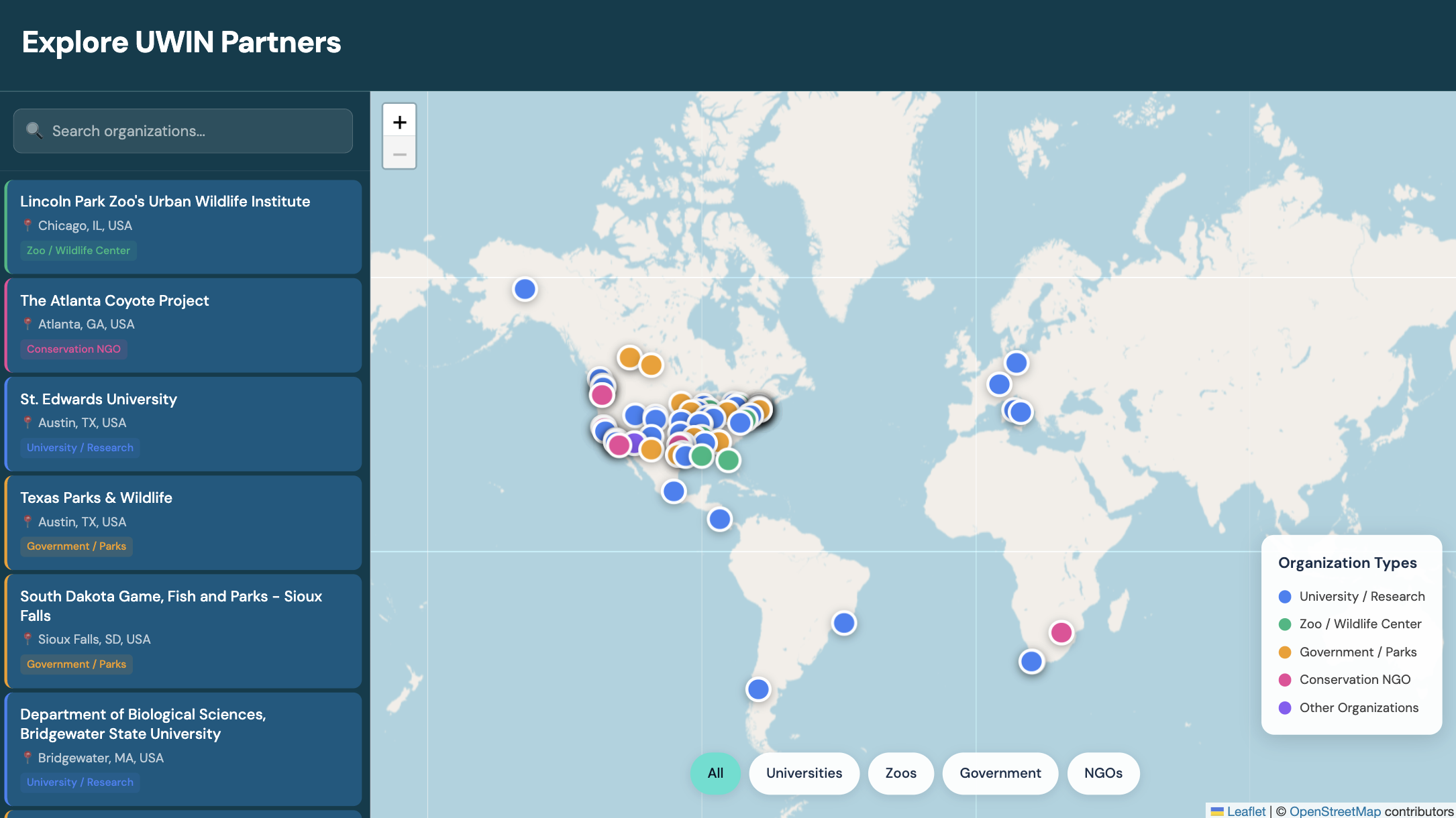 an interactive map embedded in squarespace for a wildlife nonprofit