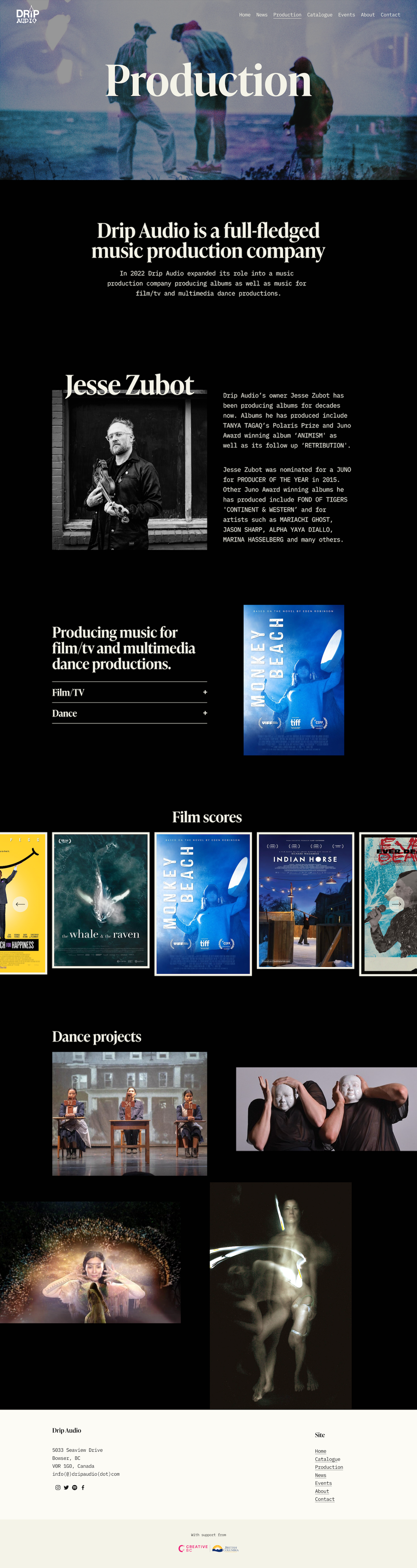 Creative website for a production studio