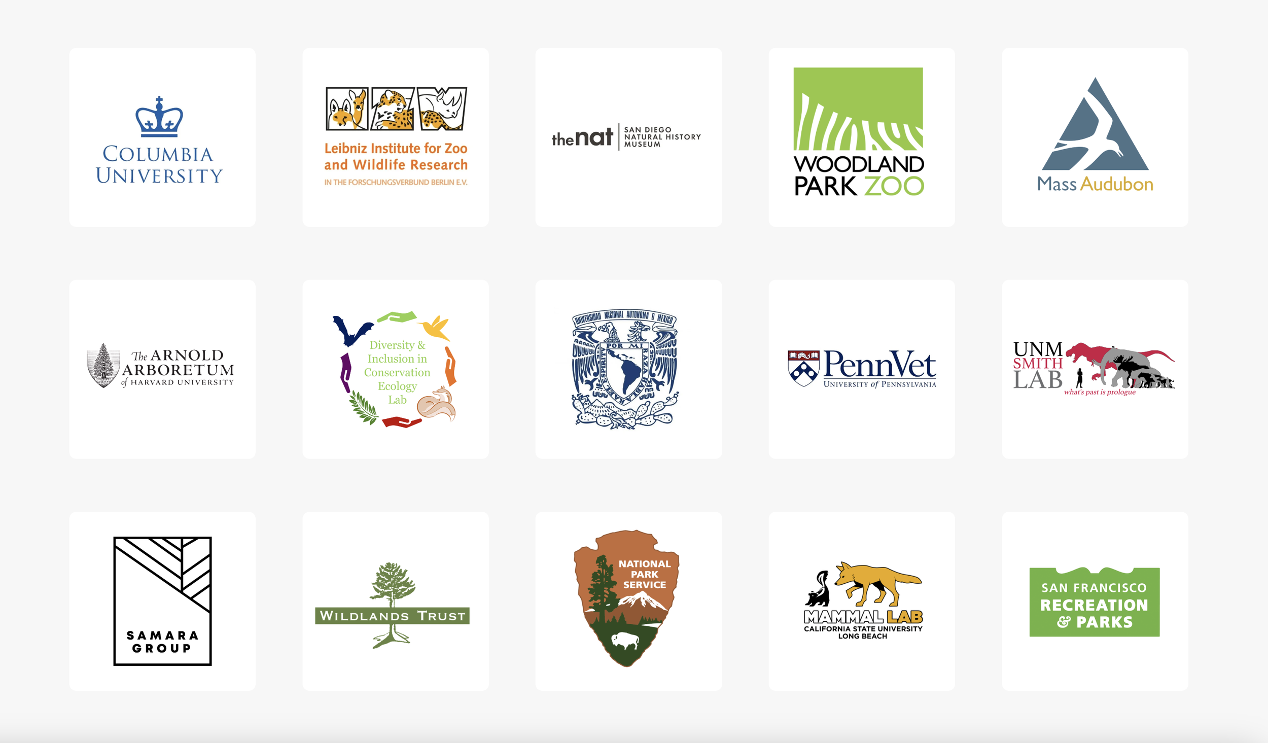 a logo wall for a nonprofit website featuring partner logos and academic research organizations