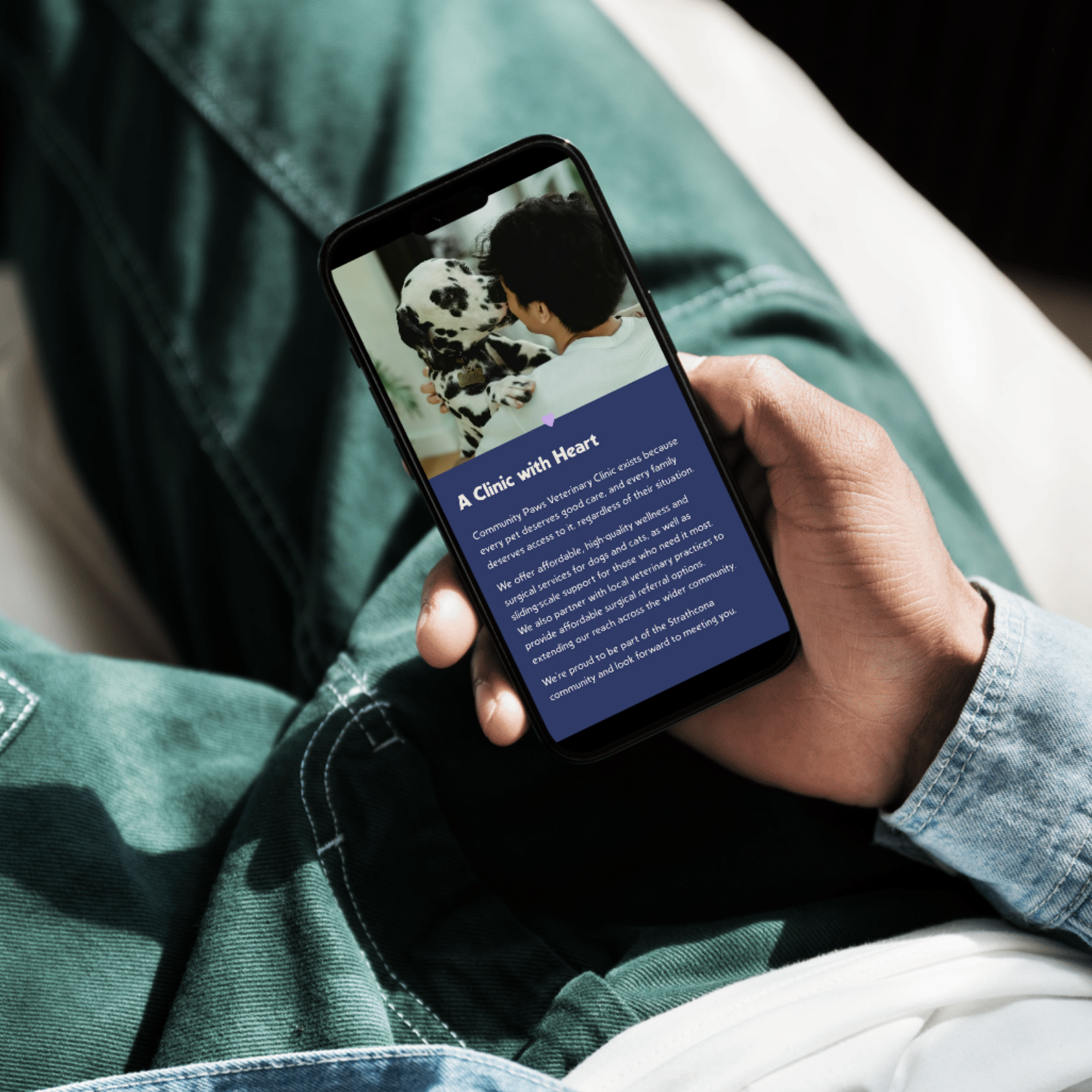 mobile website view for a veterinary clinic website built on Squarespace