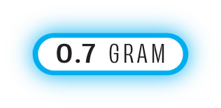 Close-up of a label indicating 0.7 grams.