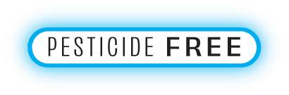 Label with blue background and white text that says 'Pesticide Free'