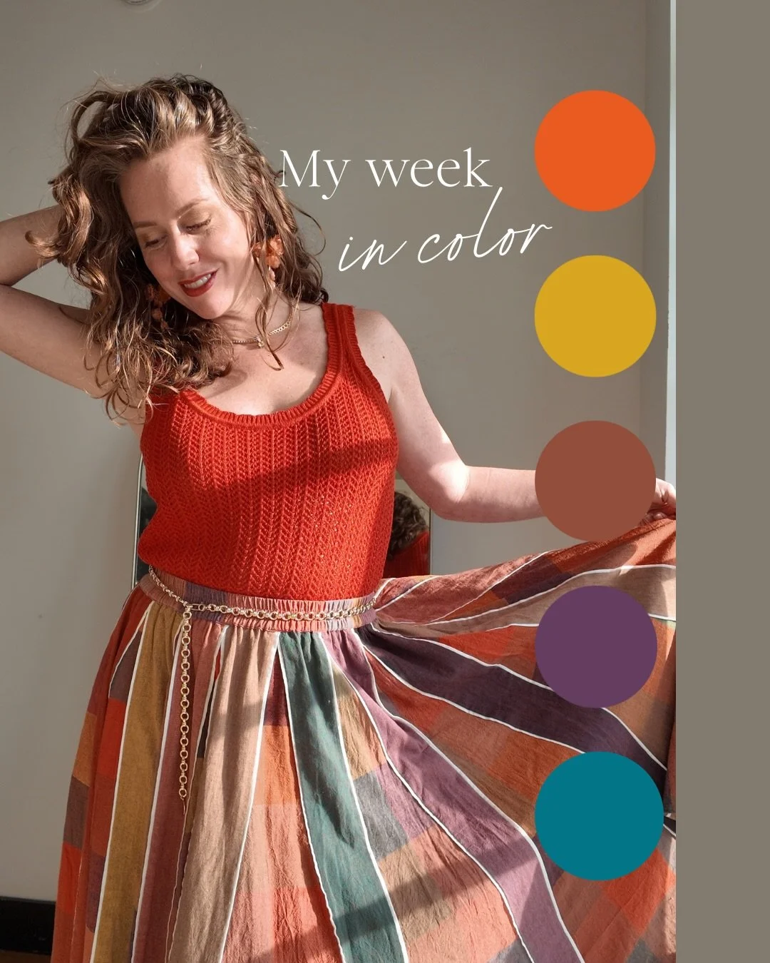 Matching up my life to my Warm Autumn palette for the meditation of it 👇

1. The rainbow skirt I wore 3 times, clinging to joy

2. Playing with purple

3. Dragon costume going on 3 years

4. Cerulean sky, cold, cold, warm

5. Valentines look, but fo