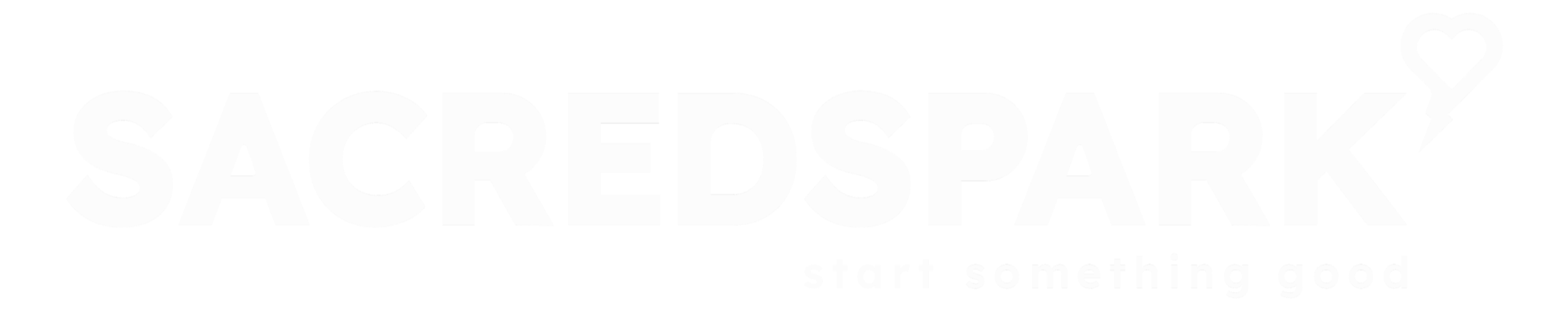 Sacred Spark logo with a heart-shaped spark and the tagline 'start something good'.