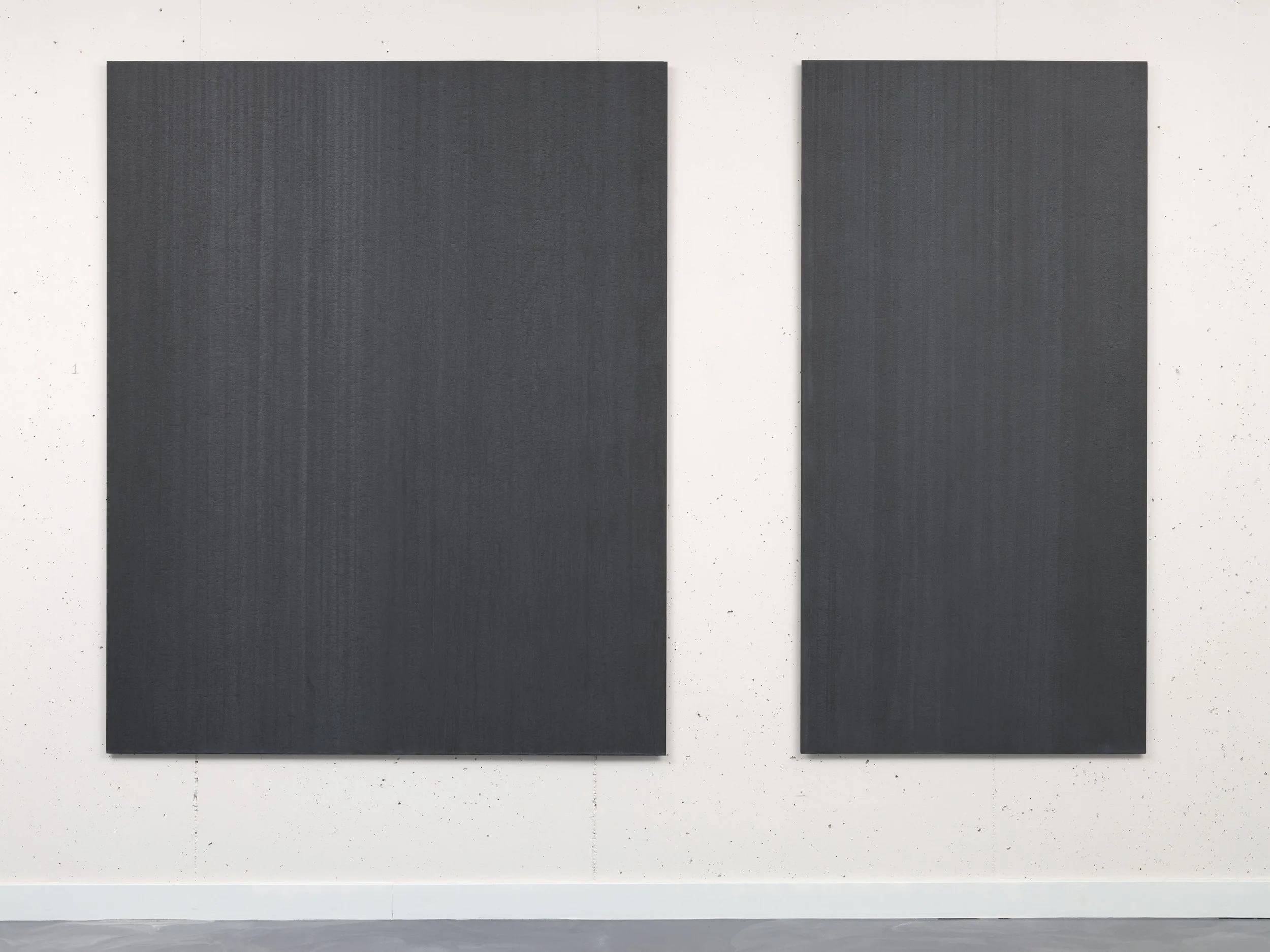 Essential Structure, 2012. diptych. poured oil, graphite on aluminum panels 