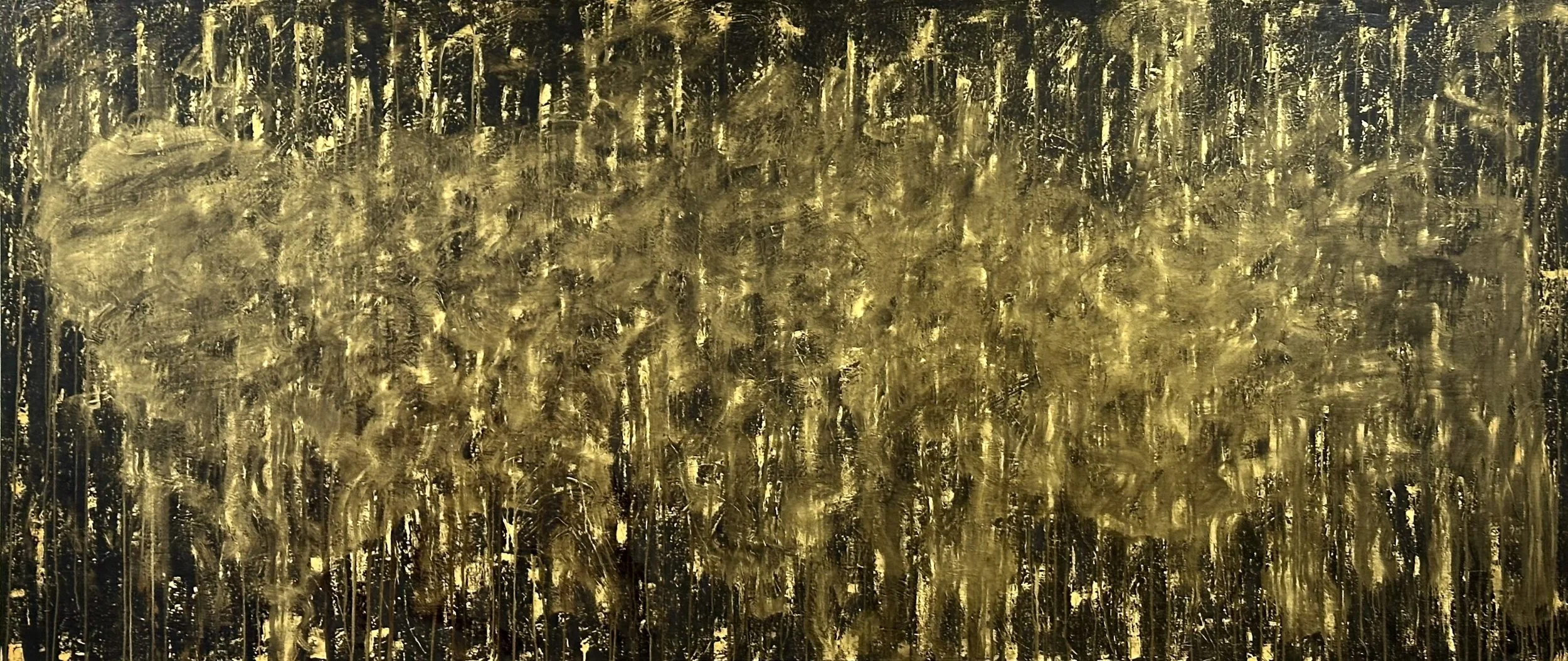 Collective Poetic, in process, 2025. oil, enamel, on linen. 60 inches x 140 inches x 2 inches