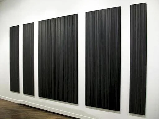 Anxieties + Alienations, 2010. poured oil, graphite on aluminum panels. 92 inches x 189 inches x .33 inches overall