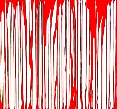 re.red., 1997. poured oil on canvas, 42 inches x 42 inches x 1.5 inches. private collection