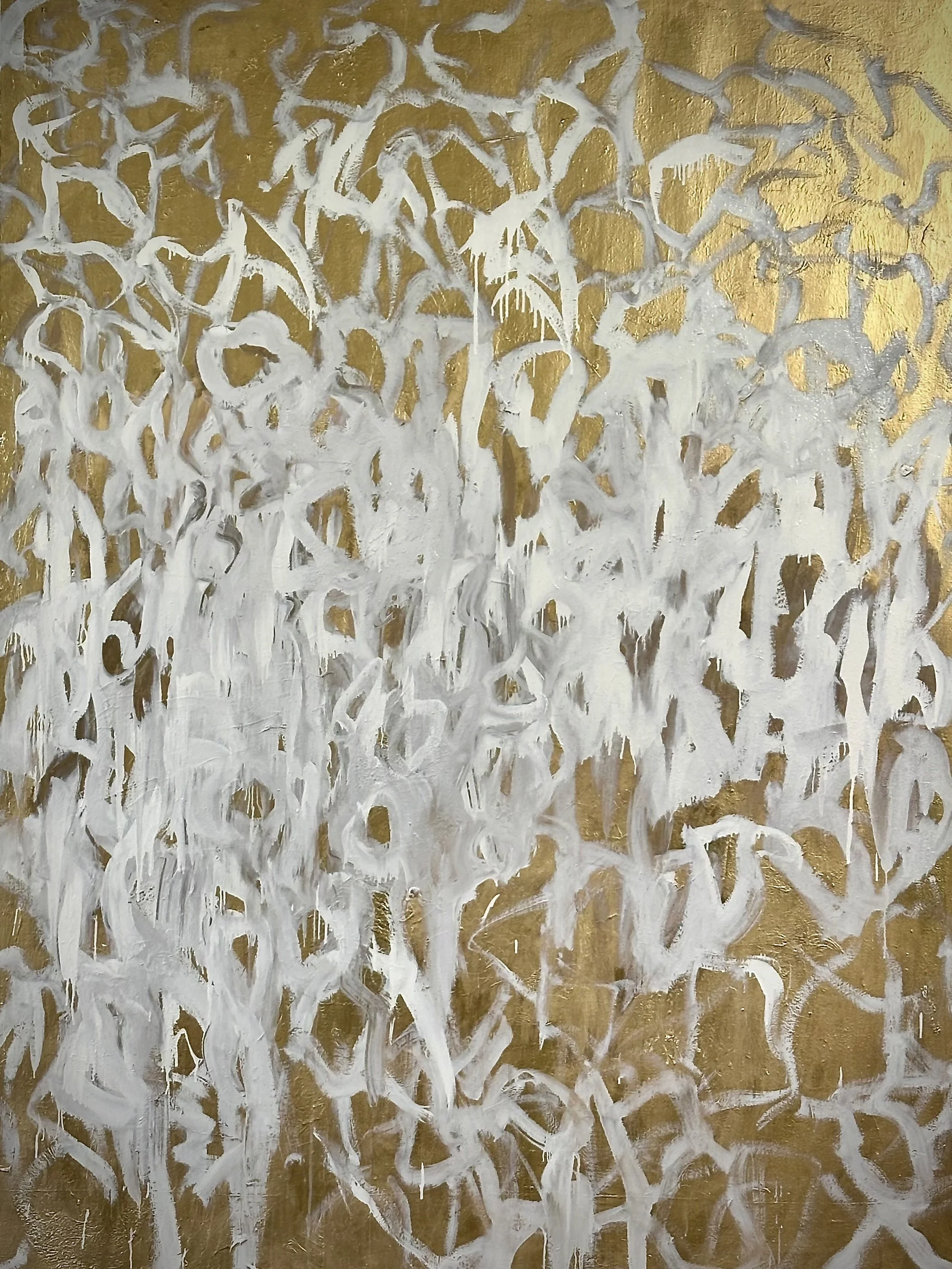 Everyday Aesthetics, 2026. oil, metallic oil on linen. 120 inches x 74 inches x 2.5 inches
