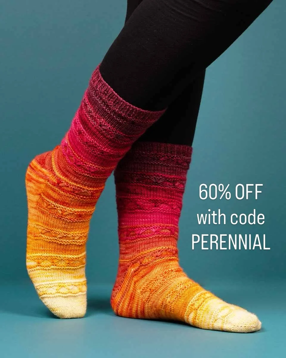 🌸60% OFF🌸 the Perennial Socks with code PERENNIAL through April 15 (ET)!

I am beyond excited to share this new sock design with all of you! These toe-up socks featuring wildflower stitches are the perfect way to capture the spirit of springtime. T