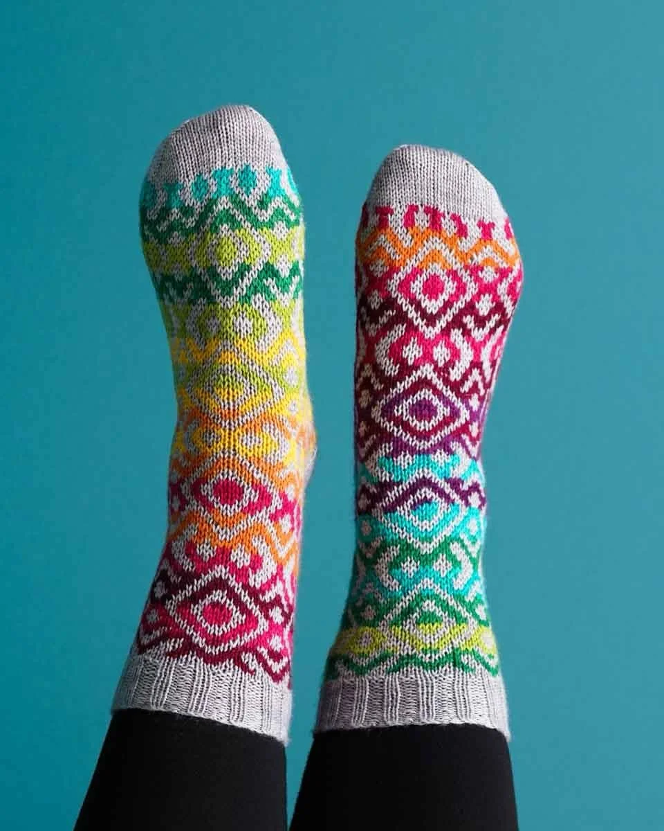 ✨60% OFF✨ Funhouse socks (and all my colorwork socks) with code SOCKFUN through May 15 (EDT)!

Originally designed for the Operation Sock Drawer book, this design is now available for individual sale! This eye-catching accessory combines stranded col