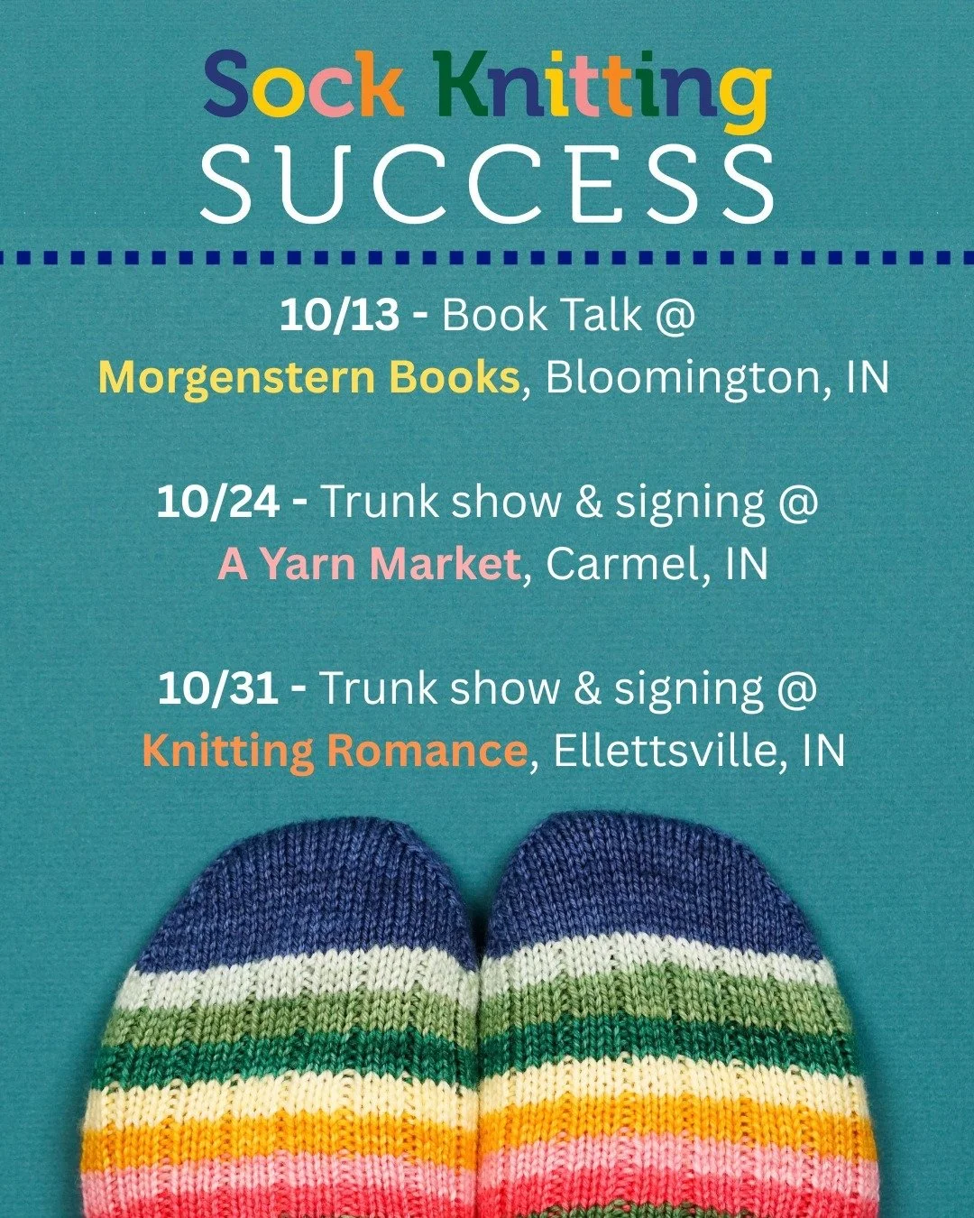 My Sock Knitting Success book releases next week! 🥳🥳🥳

Local folks, come see me and pick up your copy:

📚 10/13, 6-7pm: Book talk @morgenstern.books 

🧶 10/24, 1-3pm: Trunk show &amp; book signing @ayarnmarket 

💕 10/31,  12-2pm: Trunk show &am