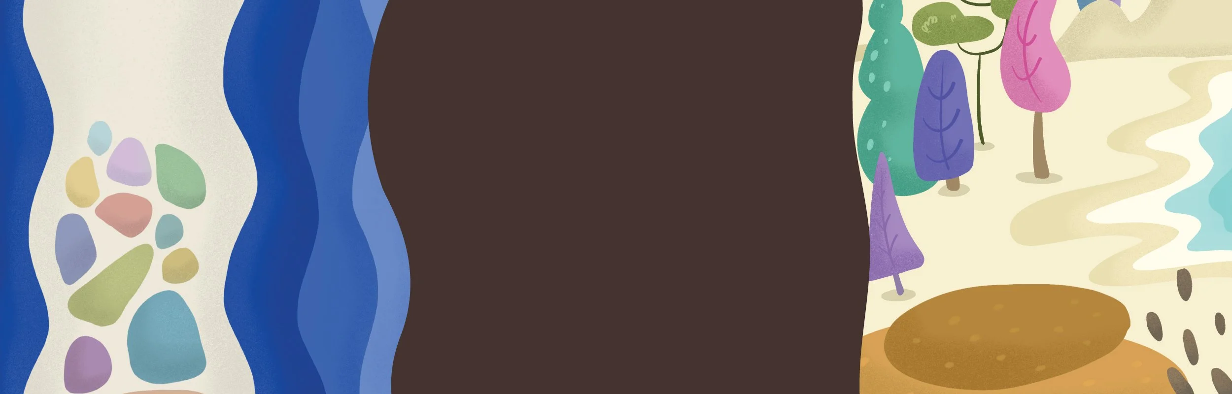 A decorative rectangular frame made of various geometric shapes in shades of blue, including circles, squares, rectangles, triangles, stars, and arches.