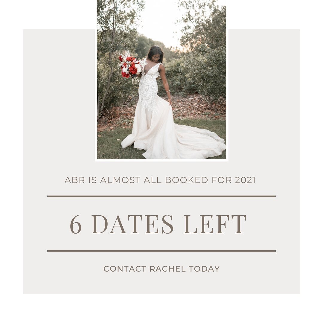 2021 Brides - Book your wedding vendors NOW!  The wedding industry is getting busy again and if you want your dream florist/HMU/photographer/venue etc. DO NOT WAIT!

AbR is taking one more couple in May, July, August and September and has availabilit