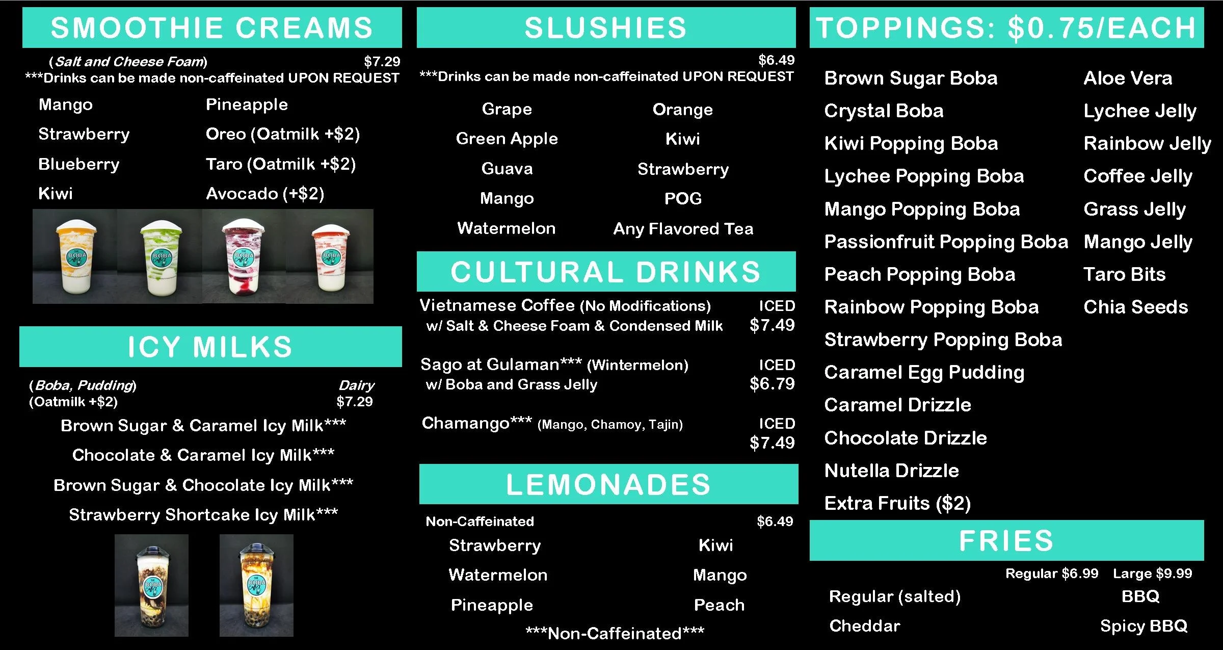 Bobacane Menu The Boba Café