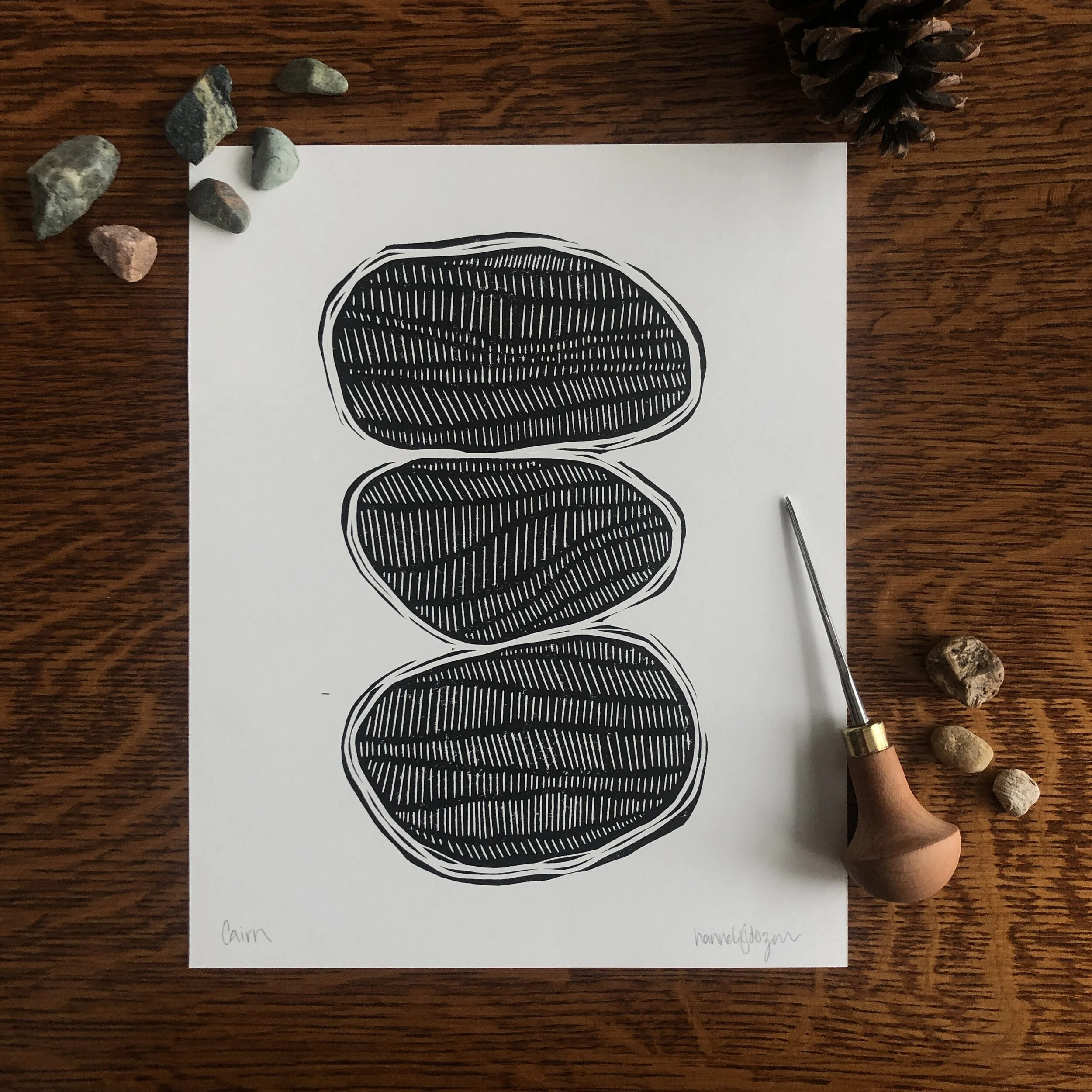 "Cairn" a hand carved linocut block print