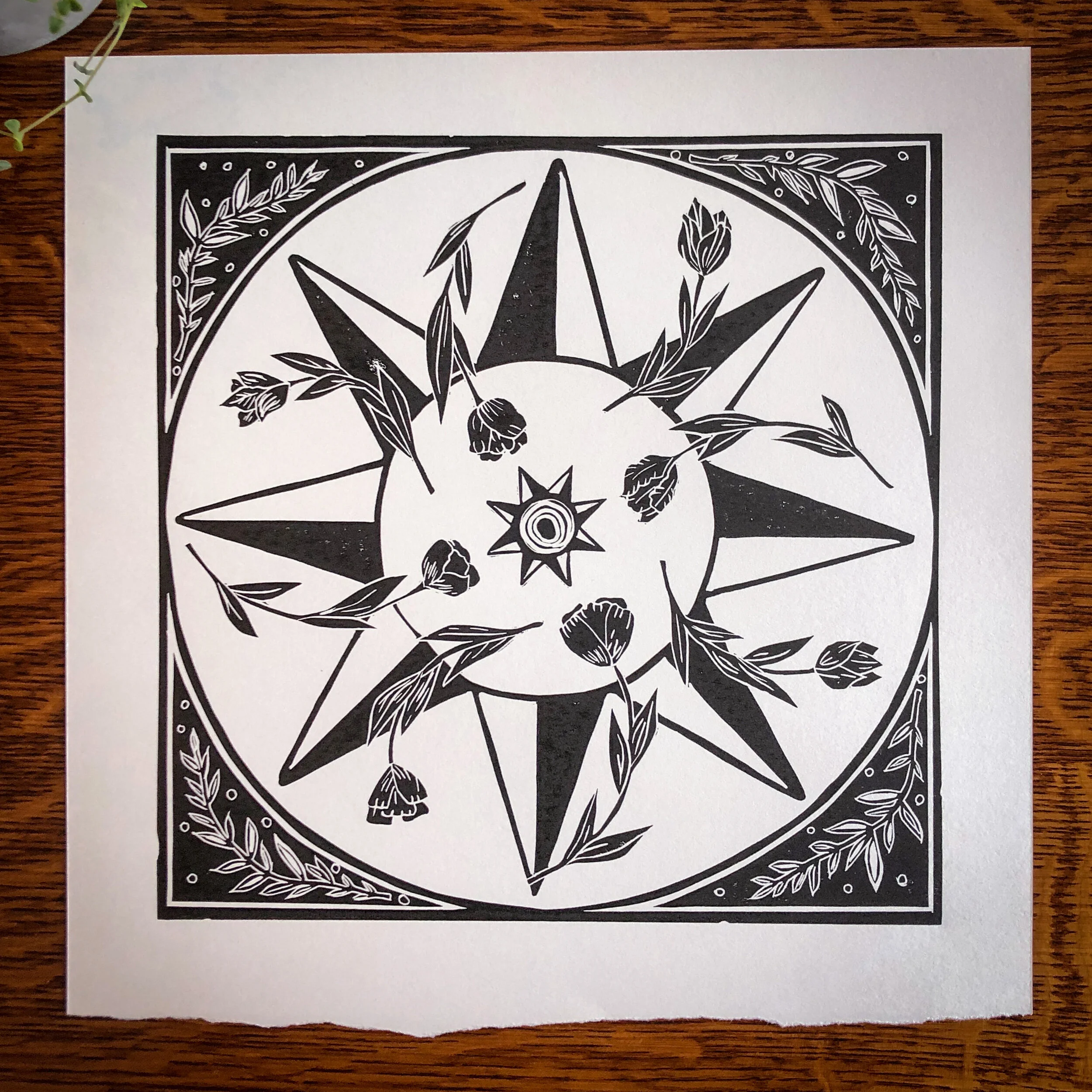 "Tulips in the Sun" a hand carved linocut block print