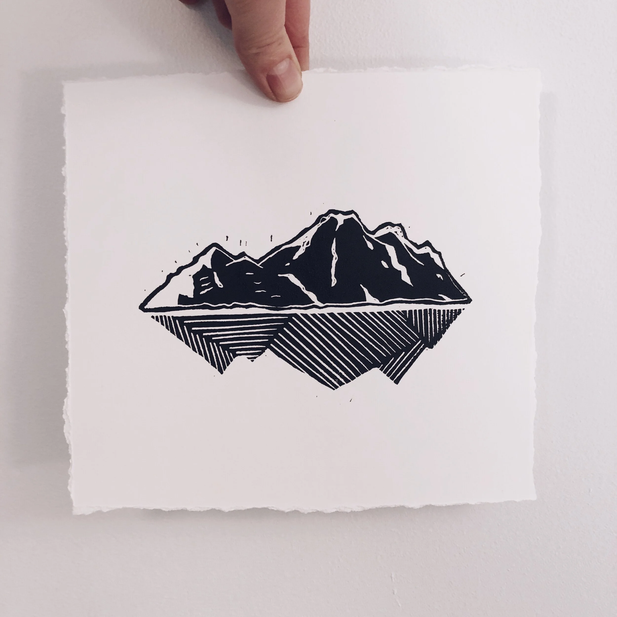 "Geometric Mountains" a hand carved linocut block print