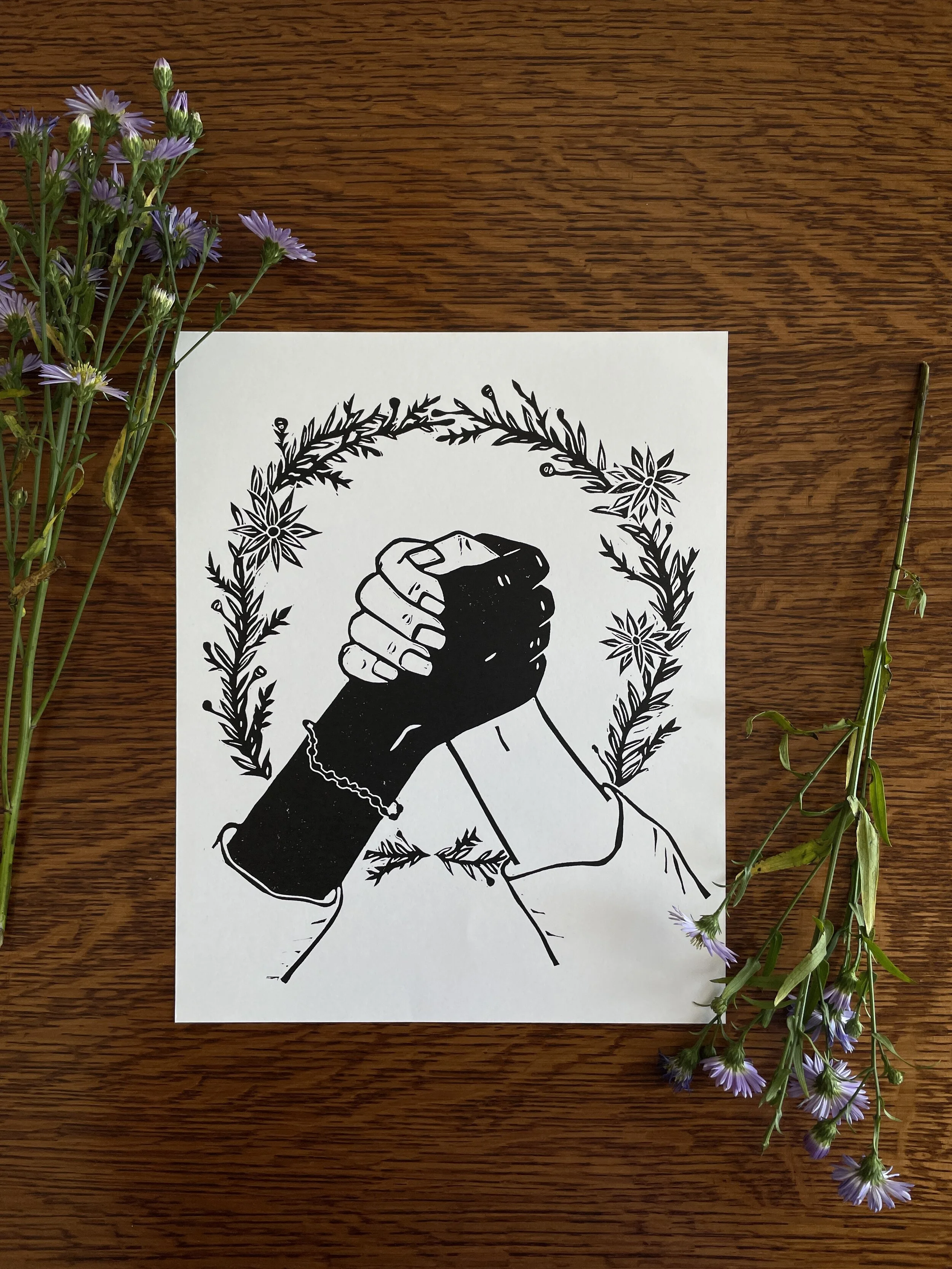 "Togetherness" a hand carved linocut block print