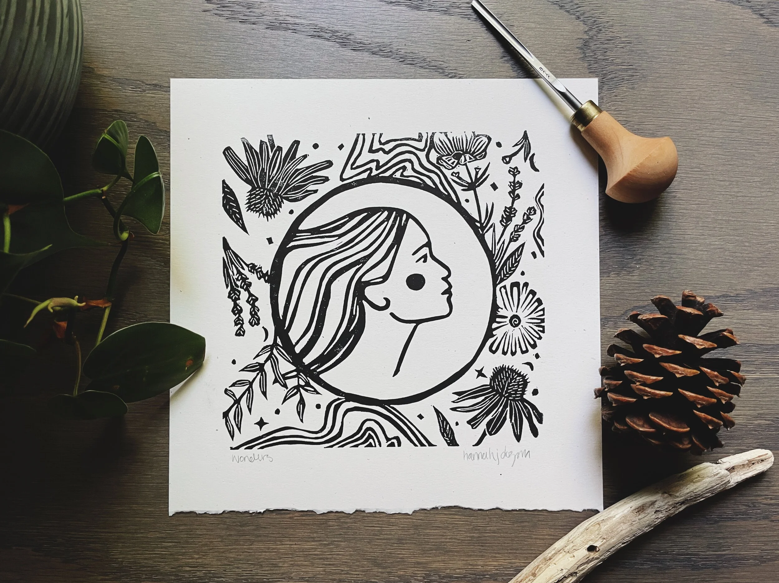 Wonder - Original Linocut Block Print