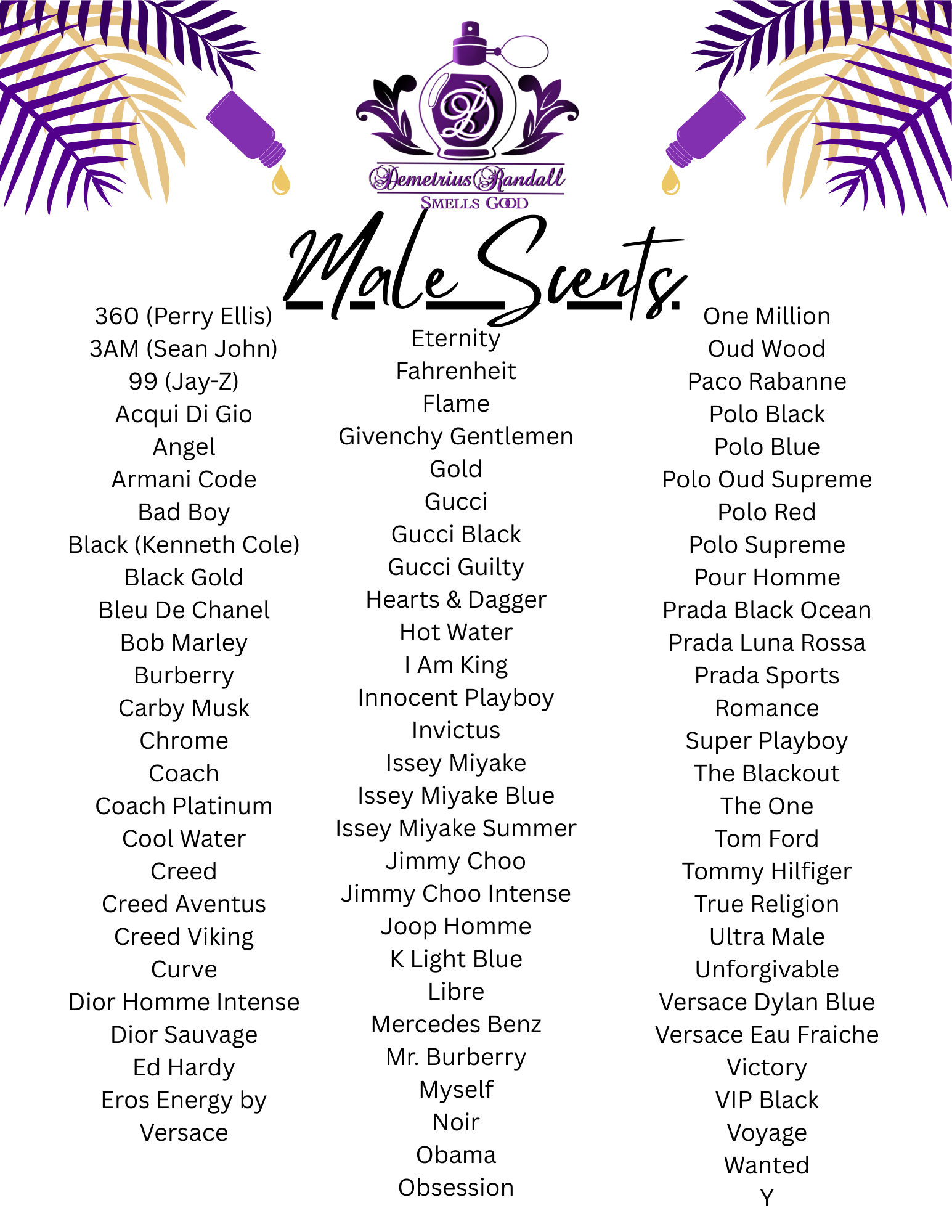 Men's Collection Oil List