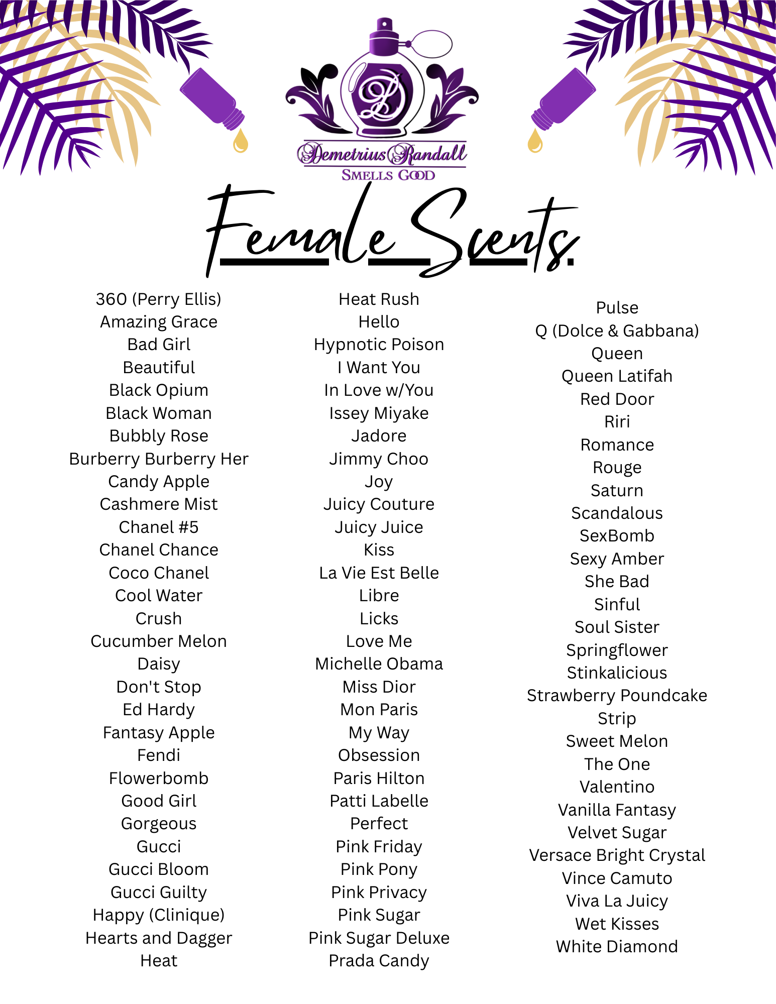 Womens Collection Oil List