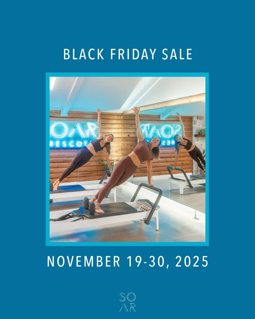 Black Friday at SOAR 💫
Activewear. Gift cards. Free classes.
All your favorites, all in one place! 🤍

📅 November 19th - November 30th
✨ 30% off activewear | 20% off contemporary wear
🎁 Gift cards with free bonus classes (yes, FREE!) 

Snag these 