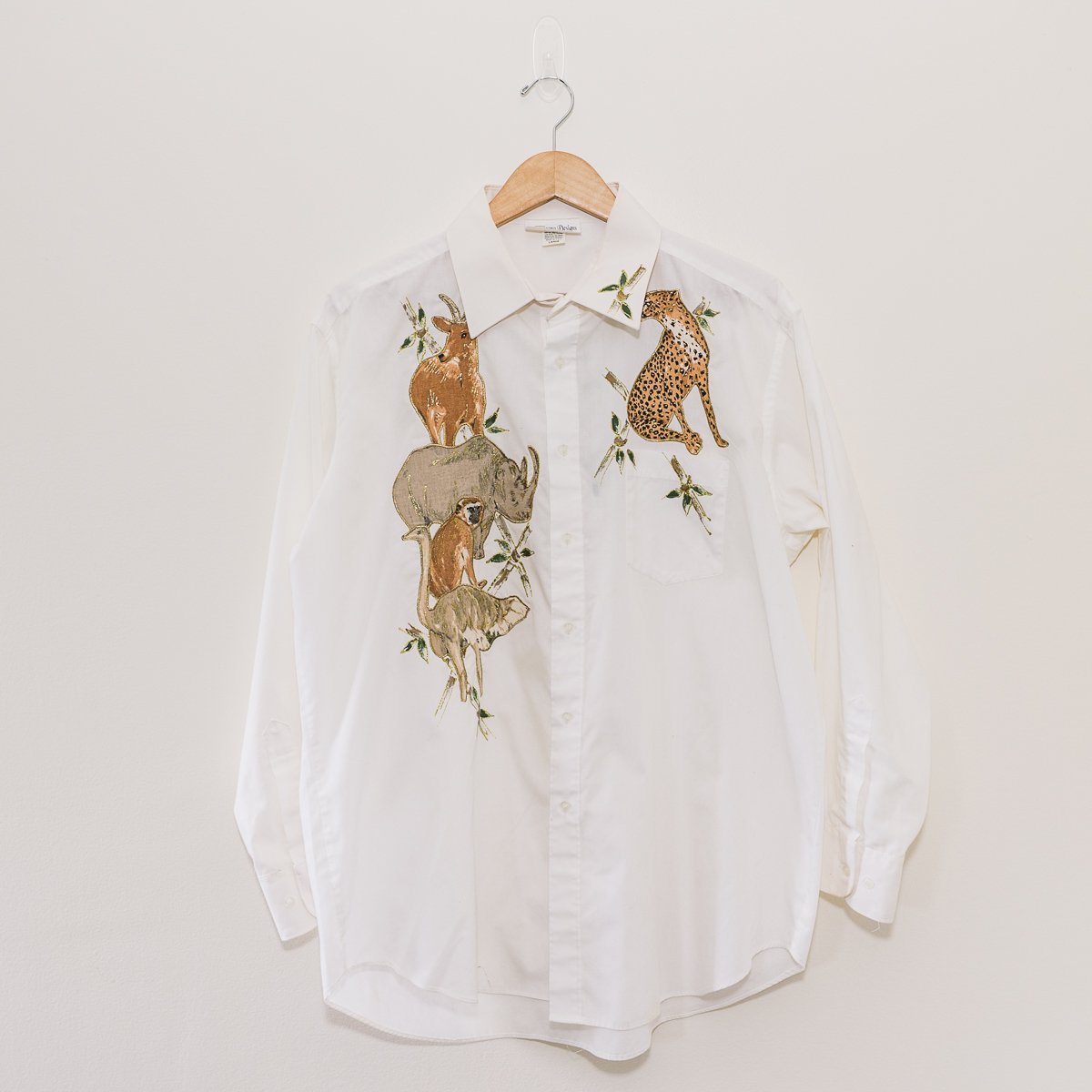 90s Toscano Designs Safari Animal Embroidered Button Up Long Sleeve Double Sided Shirt (L)
