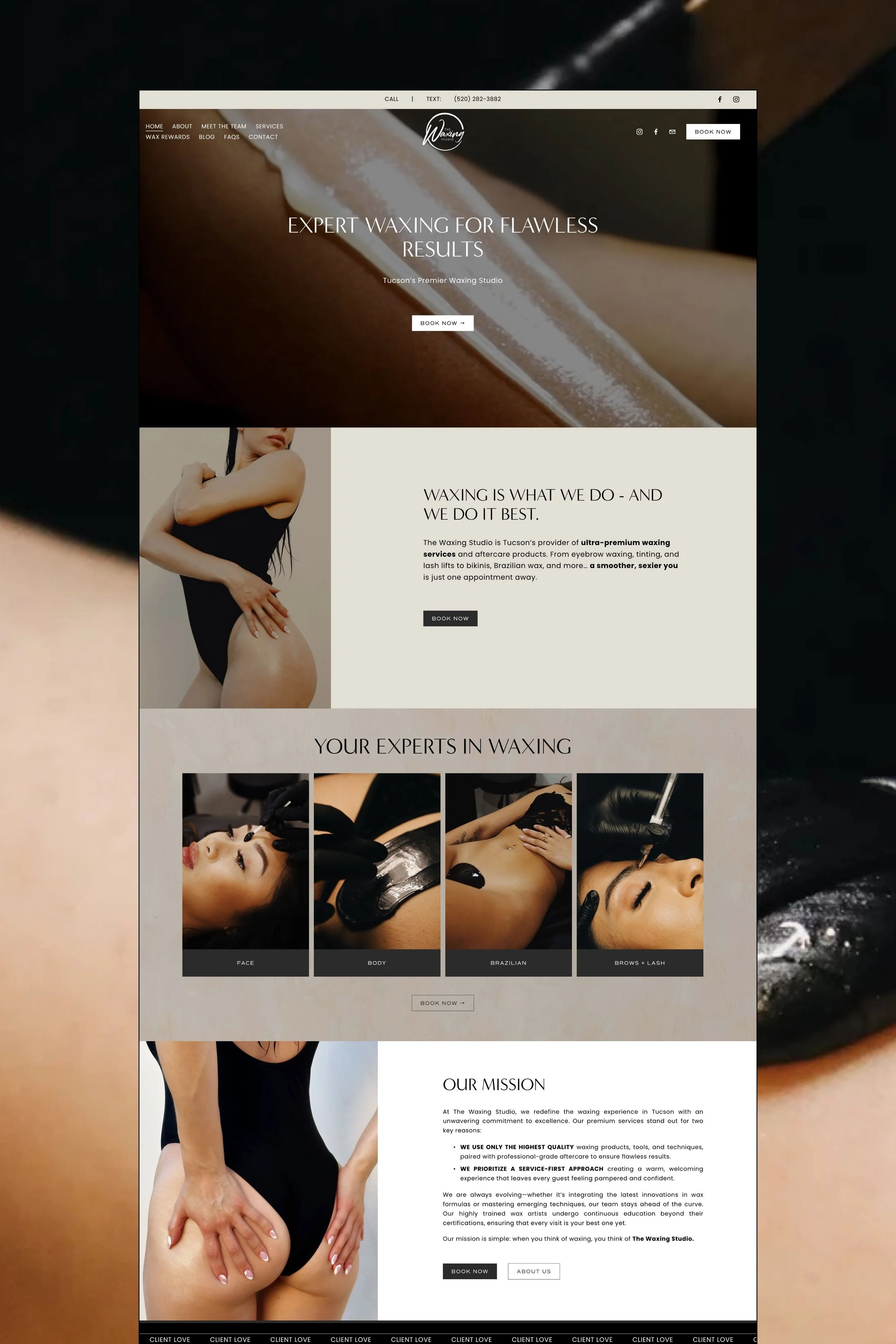 High-converting booking section for a waxing studio website designed to increase client appointments