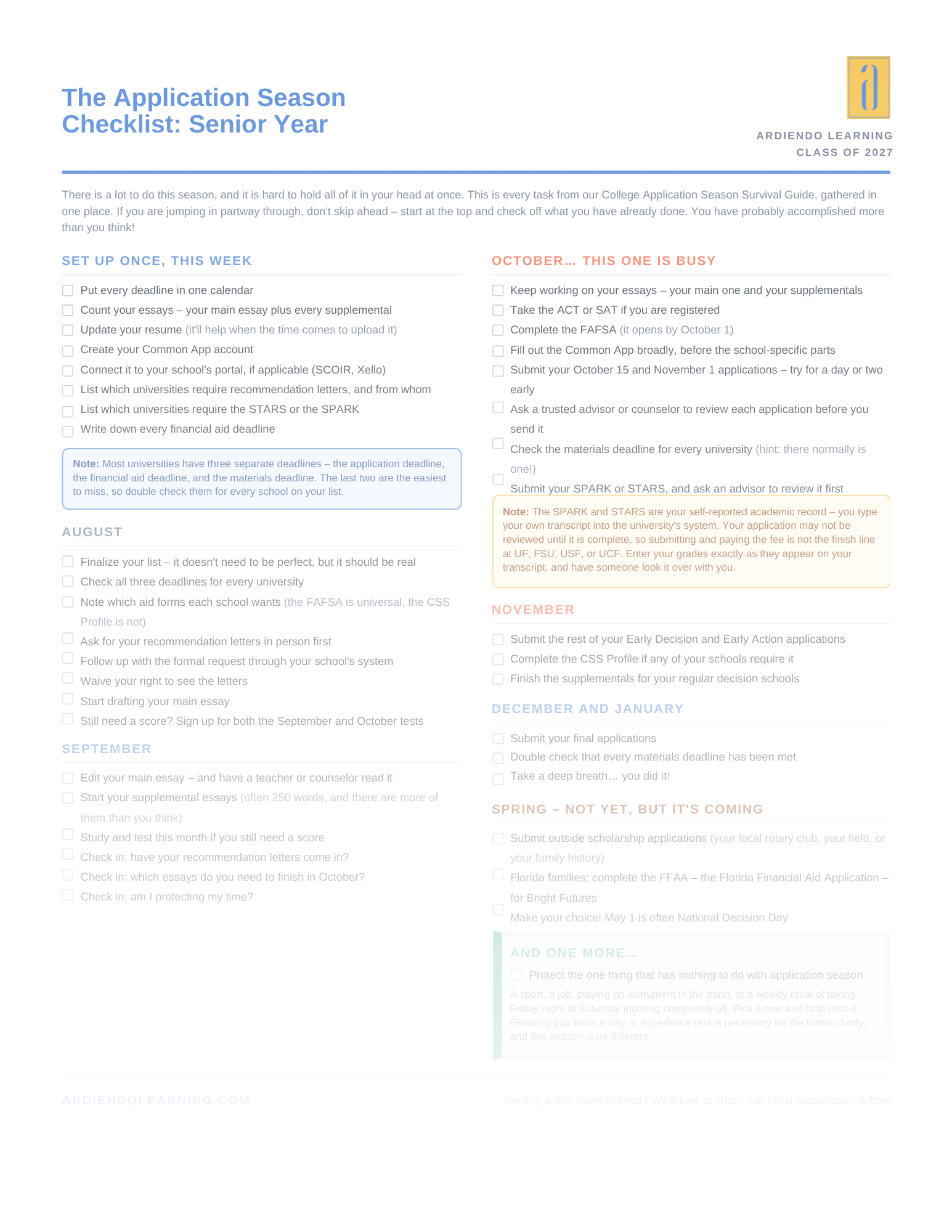 The Application Season Checklist: Senior Year