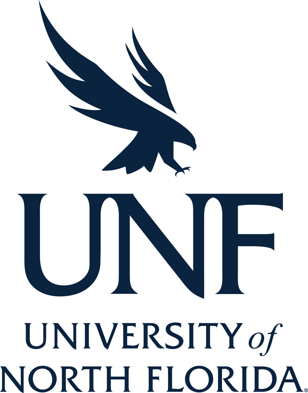 Logo of the University of North Florida featuring a dark blue eagle and the text 'UNF' and 'University of North Florida'.