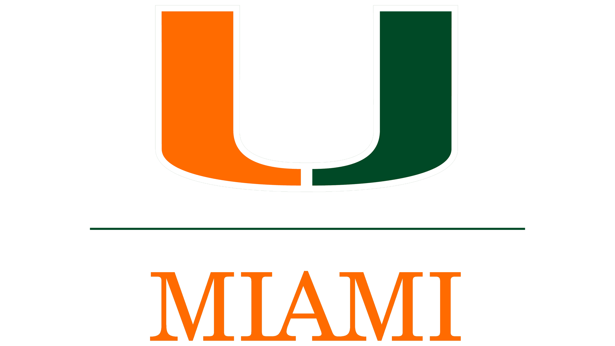 Miami Hurricanes logo with orange and green colors, and the word "Miami" written below.