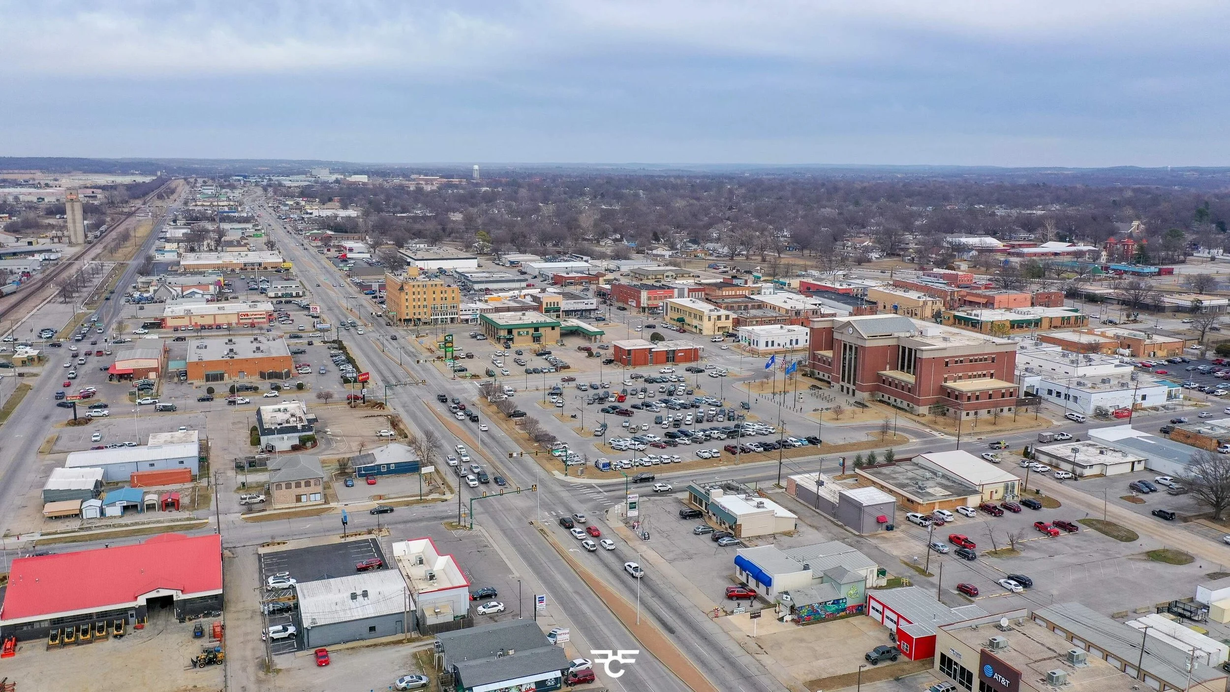 Drone image of downtown Claremore Oklahoma