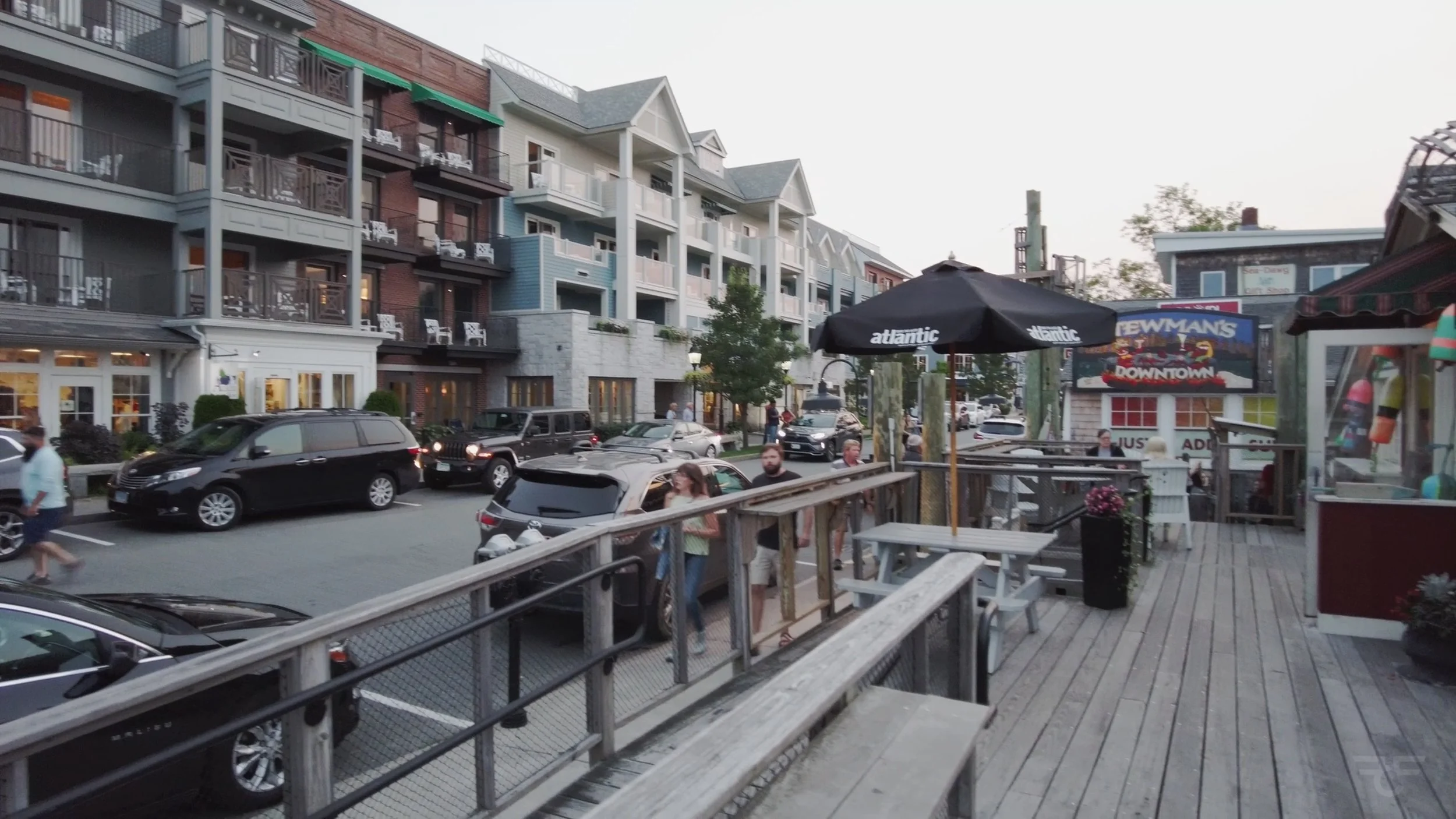 A photo of some hotels at Bar Harbor while standing on the deck at Stewman's Restaurant