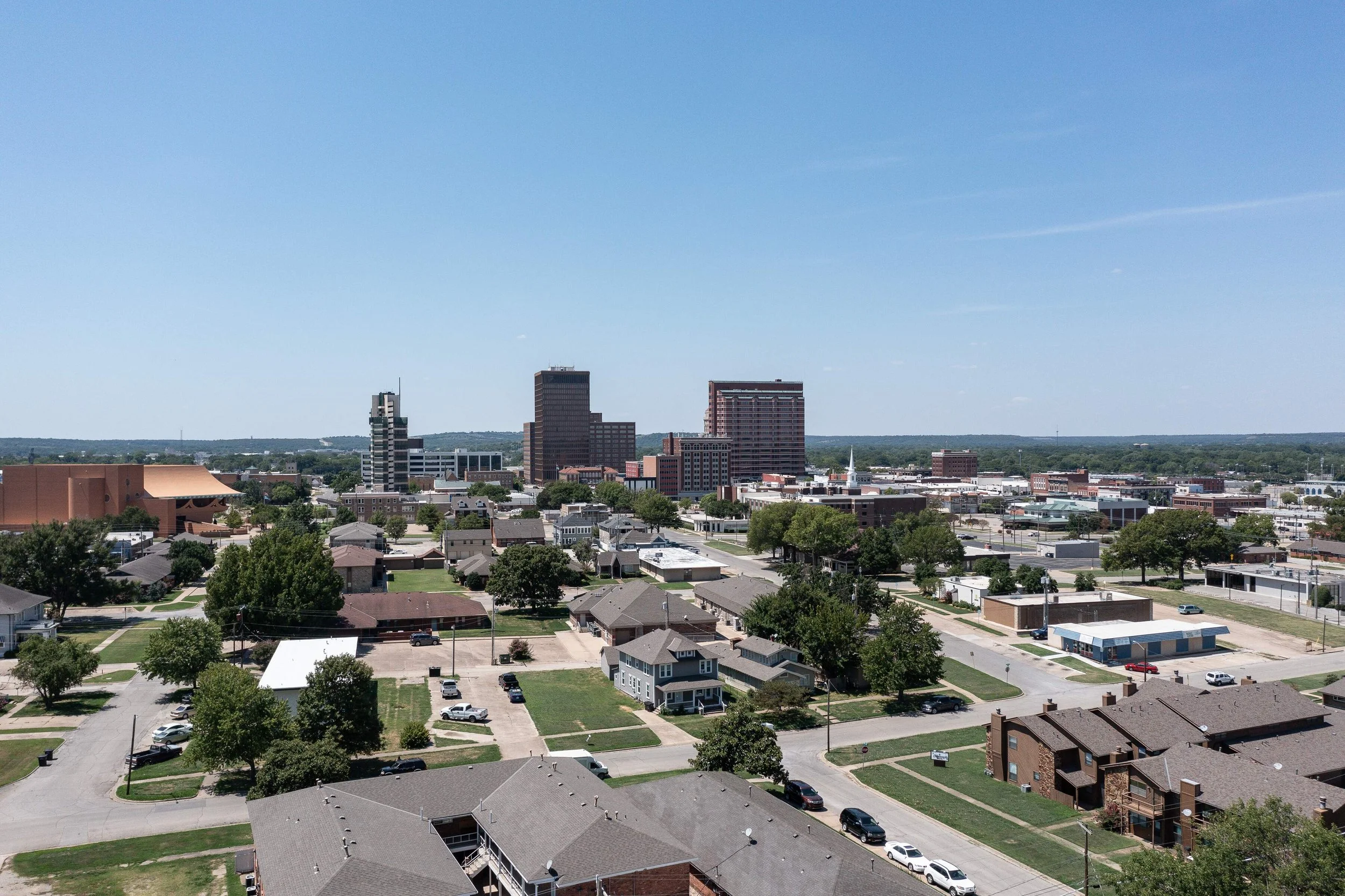 Drone image of downtown Bartlesville Oklahoma