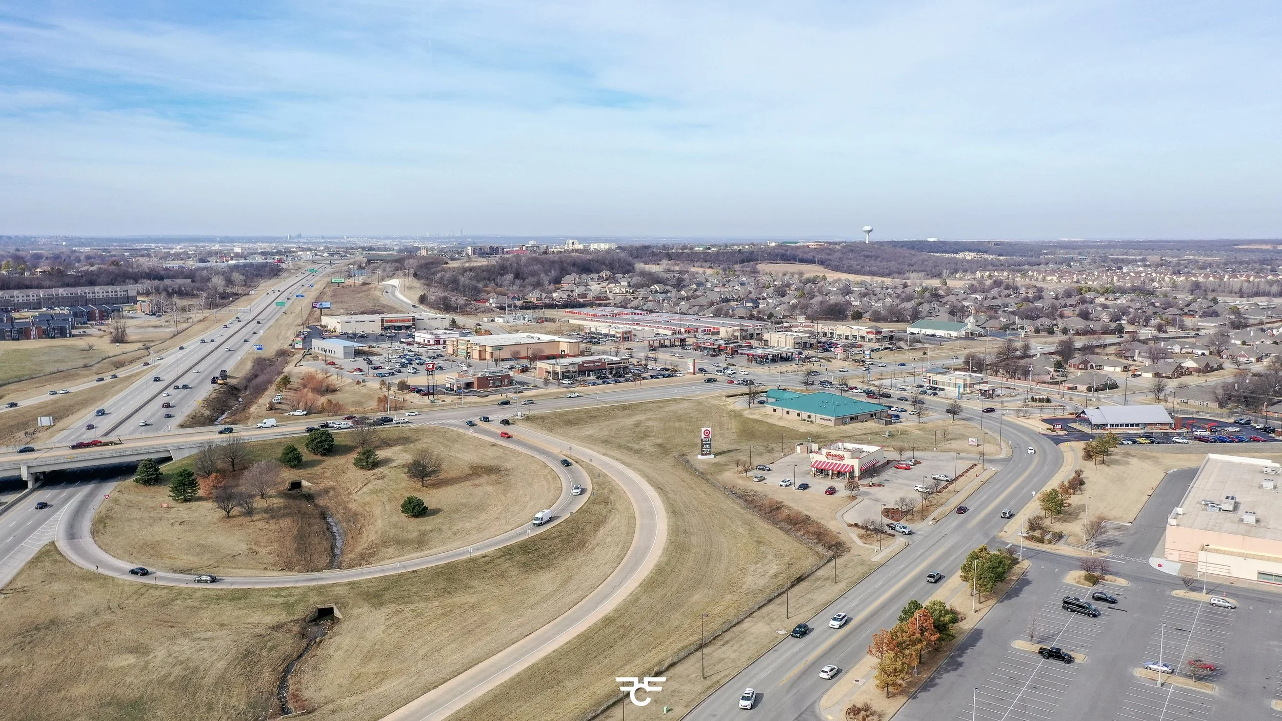 Drone image of the Broken Arrow expressway near 71st and Lynn Lane