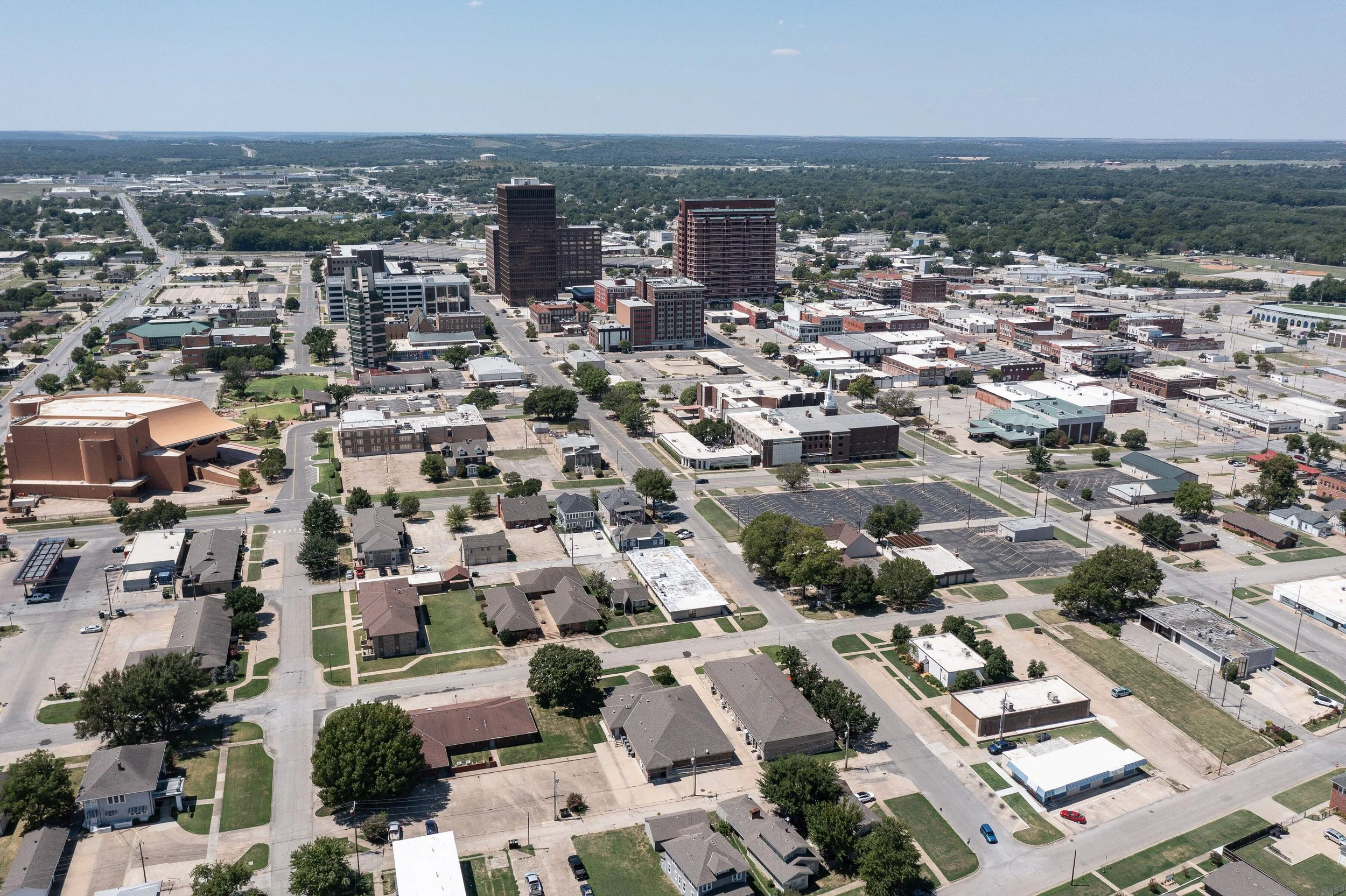 Drone image of downtown Bartlesville Oklahoma