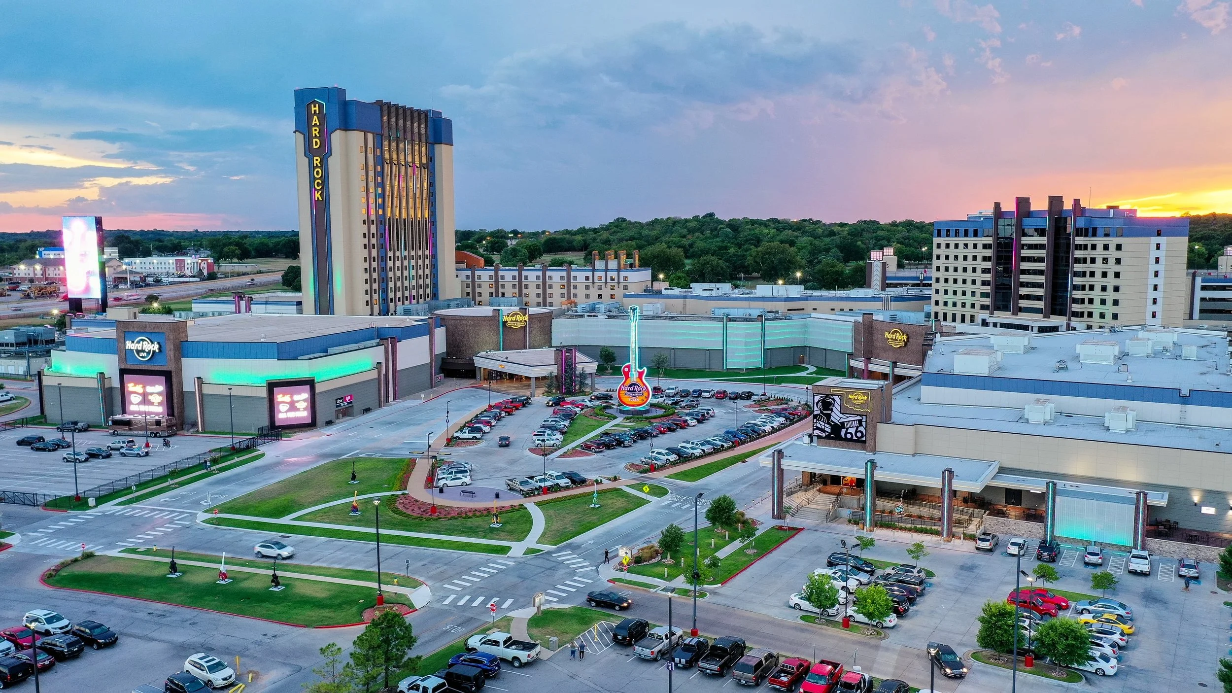 Drone image of the Hard Rock Hotel and Casino in Catoosa Oklahoma