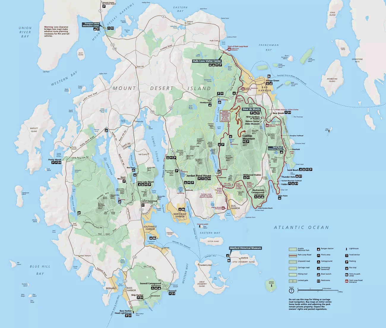 A map of Mount Desert Island in Maine