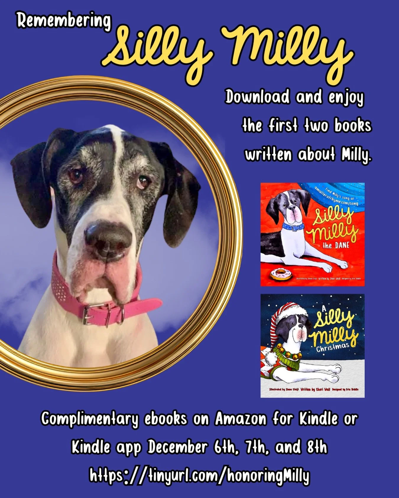 All the love shown to Erin at the passing of sweet Milly is truly heartwarming. To keep Milly forever in our hearts, I&rsquo;ve made the first two ebooks in Milly&rsquo;s collection available at no charge on Amazon starting December 6th through Decem