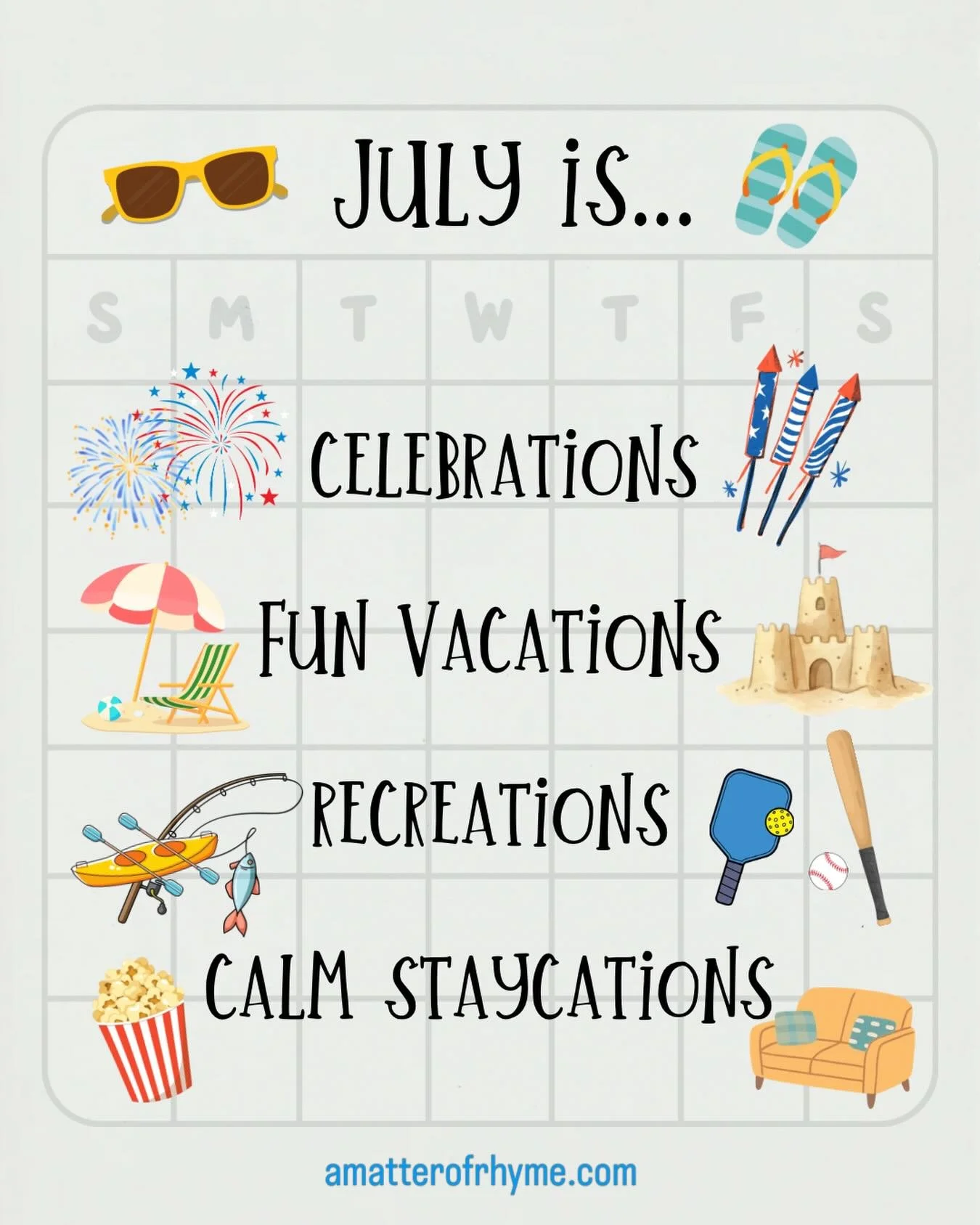 Welcome to July! It&rsquo;s a new month, a fresh start, and 31 days to have fun in the sun! Enjoy! What&rsquo;s on your calendar? 

(And 2026 is halfway gone&hellip;)
