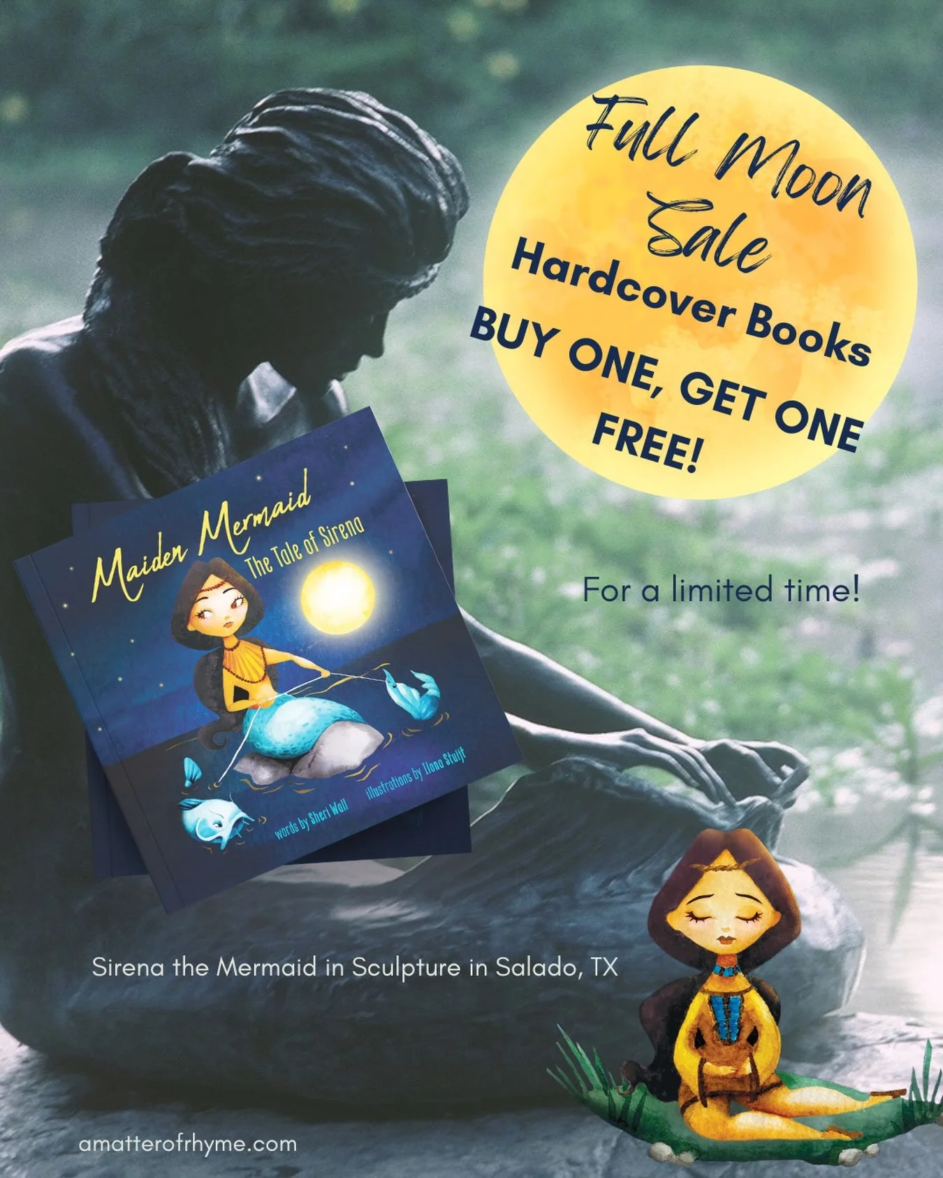FULL MOON BOGO BOOK SALE!

A full moon, maiden-turned-mermaid, and a catfish meet by the creek&hellip;

This is a Texas family legend known well in Salado, TX! Themes of patience, trust, and decision-making flow under the surface of this folktale. No