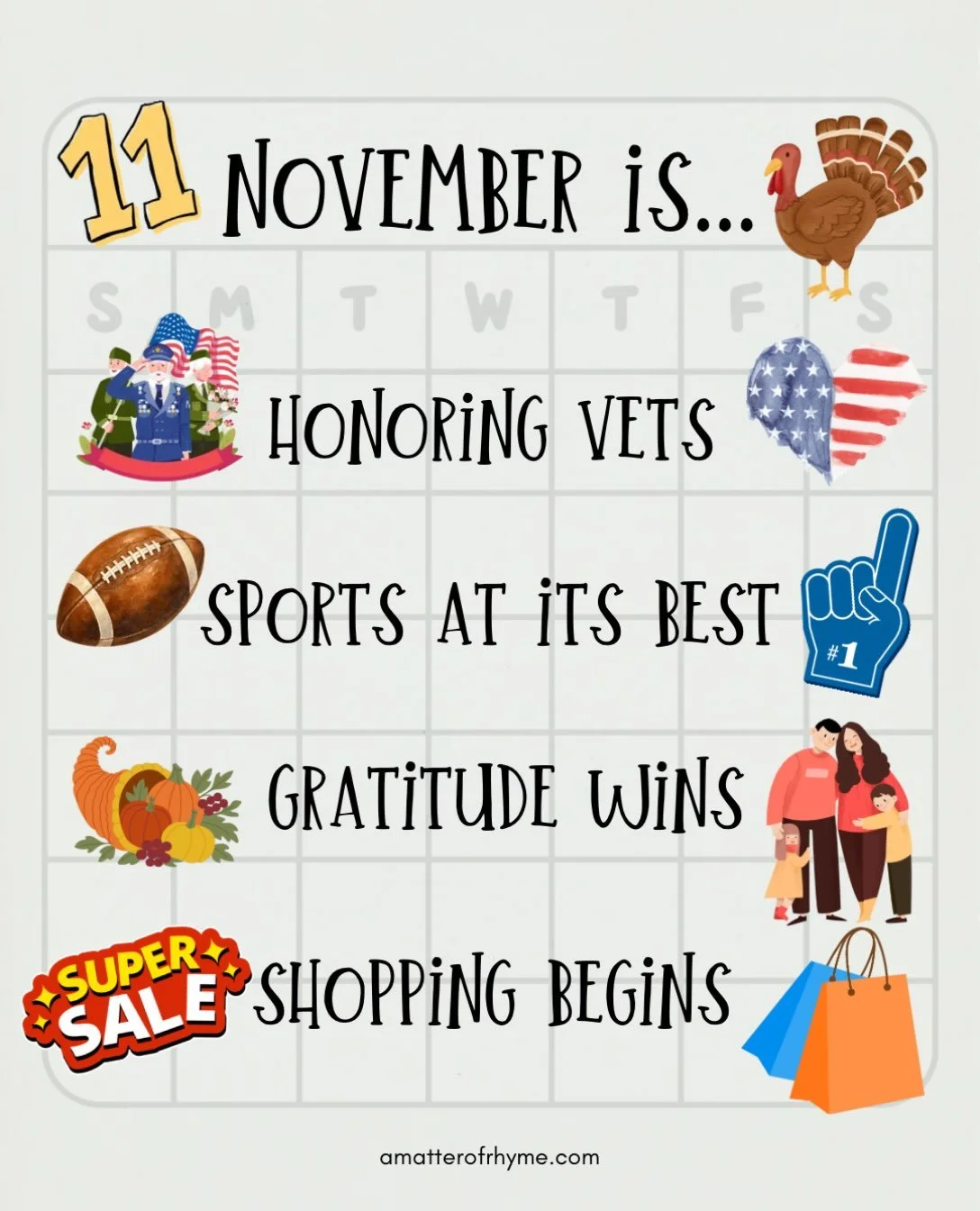 November is just around the corner. We honor our Veterans this month, we&rsquo;re watching our favorite teams, Thanksgiving menus are being finalized in homes and restaurants, and of course lists are being made for Black Friday shopping! Gratitude fi