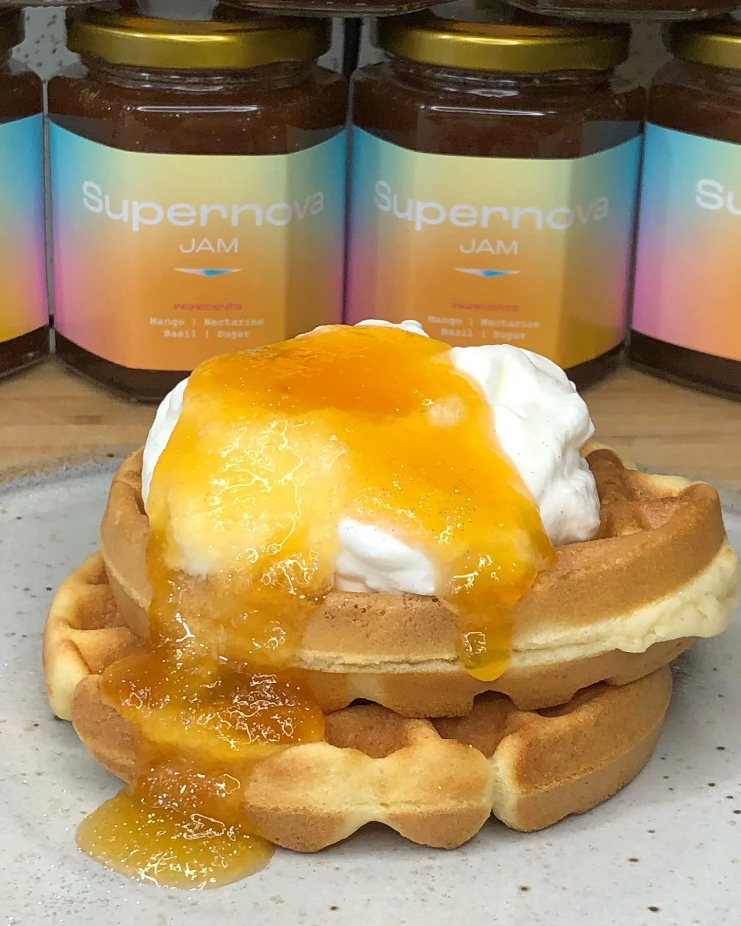 💫Supernova Mochi Waffle🧇
crispy crunchy chewy is what you&rsquo;ve been craving.
Sunday Mornings @foundcoffeela 
#waffles#jam#supernova#whippedcream#eaterla#infatuation#latimesfood#somedazela#losangeles#eater