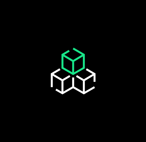 Three interconnected cube icons, with one highlighted in cyan, on a black background.