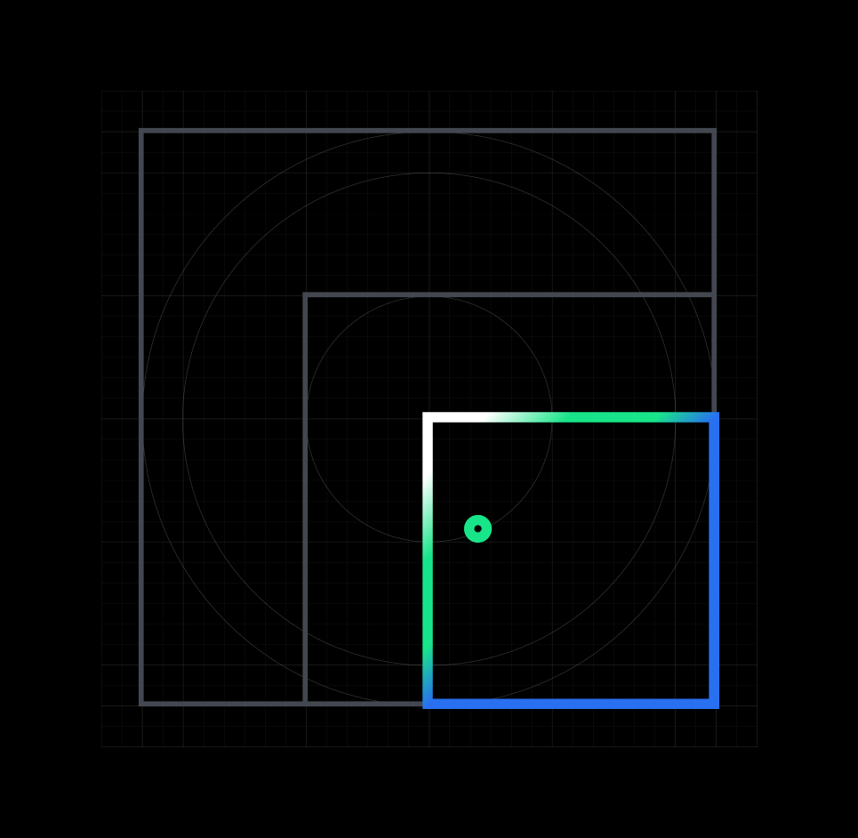 Graph with colorful square, grid background, and circular lines, showing geometric design or data visualization elements.