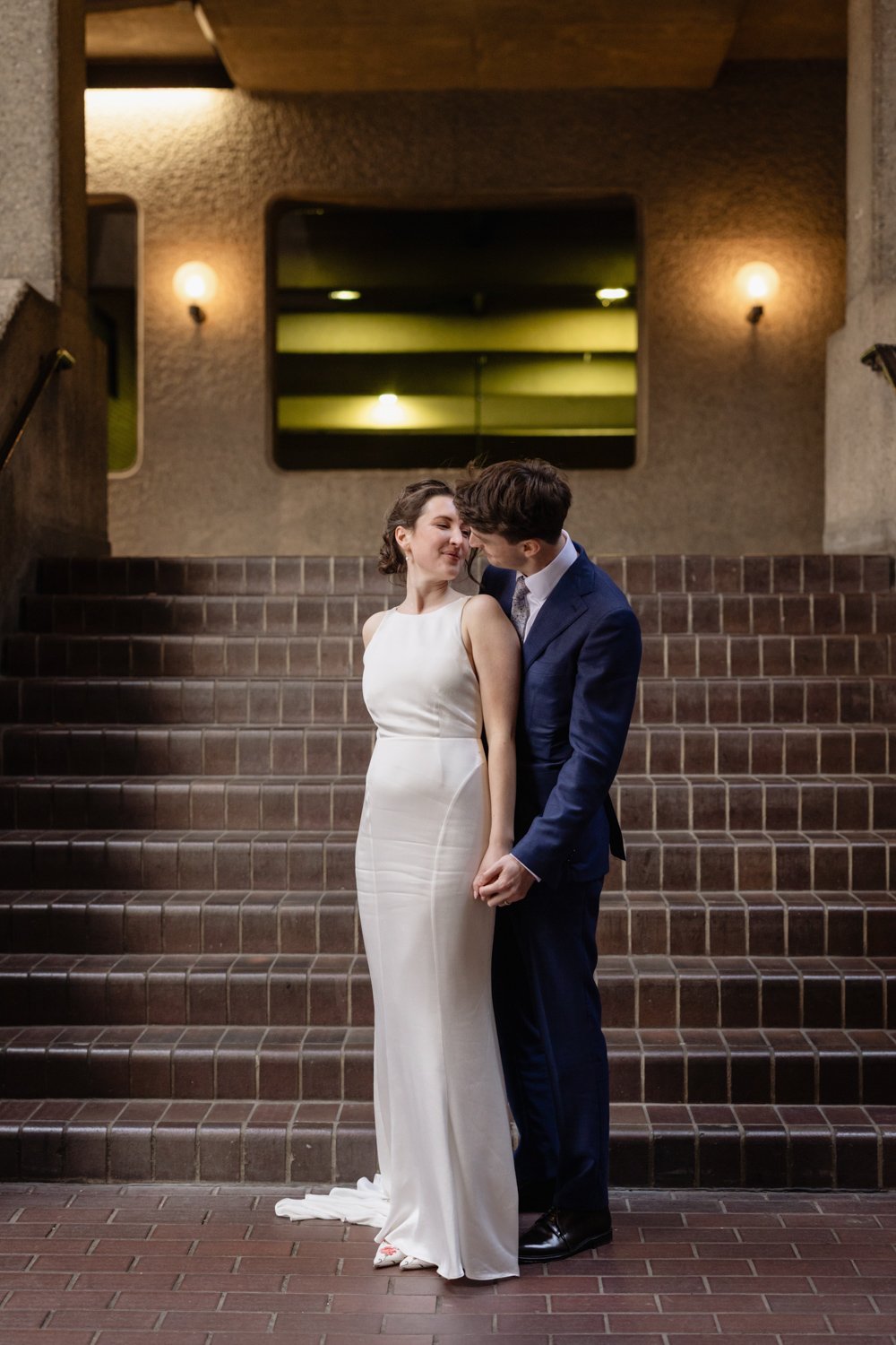 Bride and Groom intimate portrait at Barbican centre.