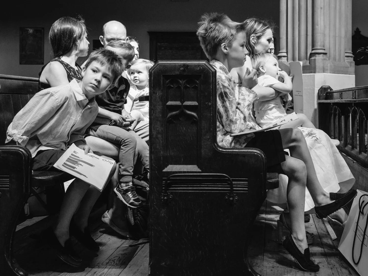 Children and adults in the pews during the service